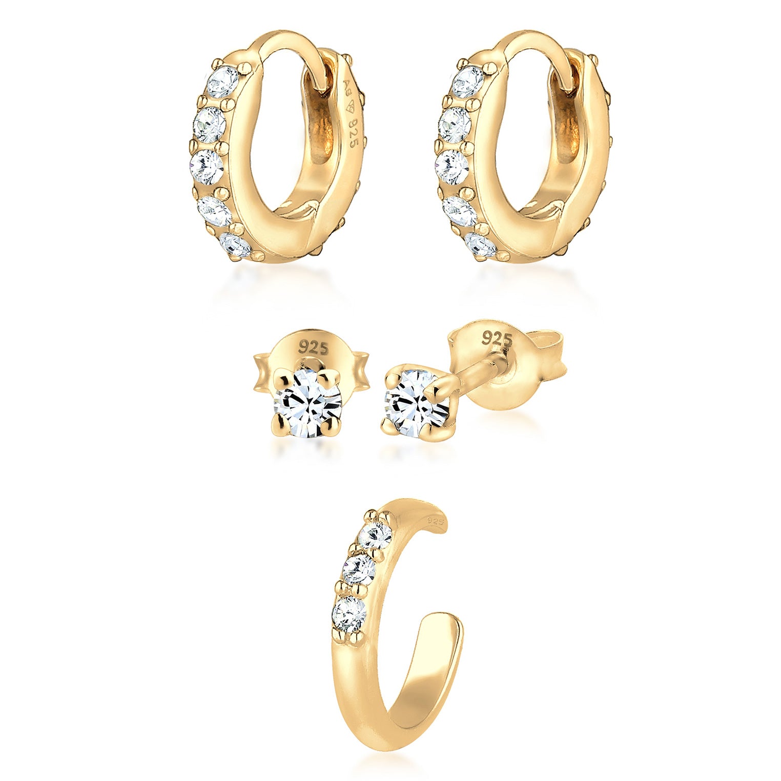 Gold - Elli | Ohrringset | Mit Kristallen von Swarovski® (Weiß) | 925 Sterling Silber vergoldet