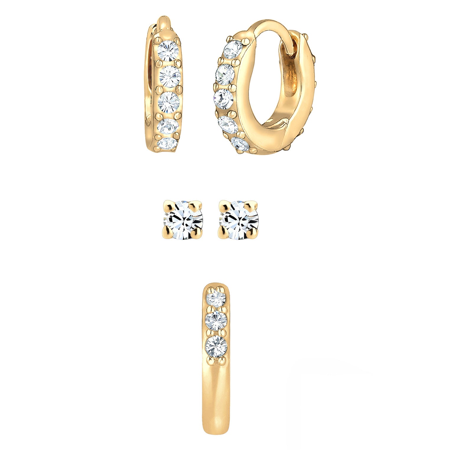 Gold - Elli | Ohrringset | Mit Kristallen von Swarovski® (Weiß) | 925 Sterling Silber vergoldet