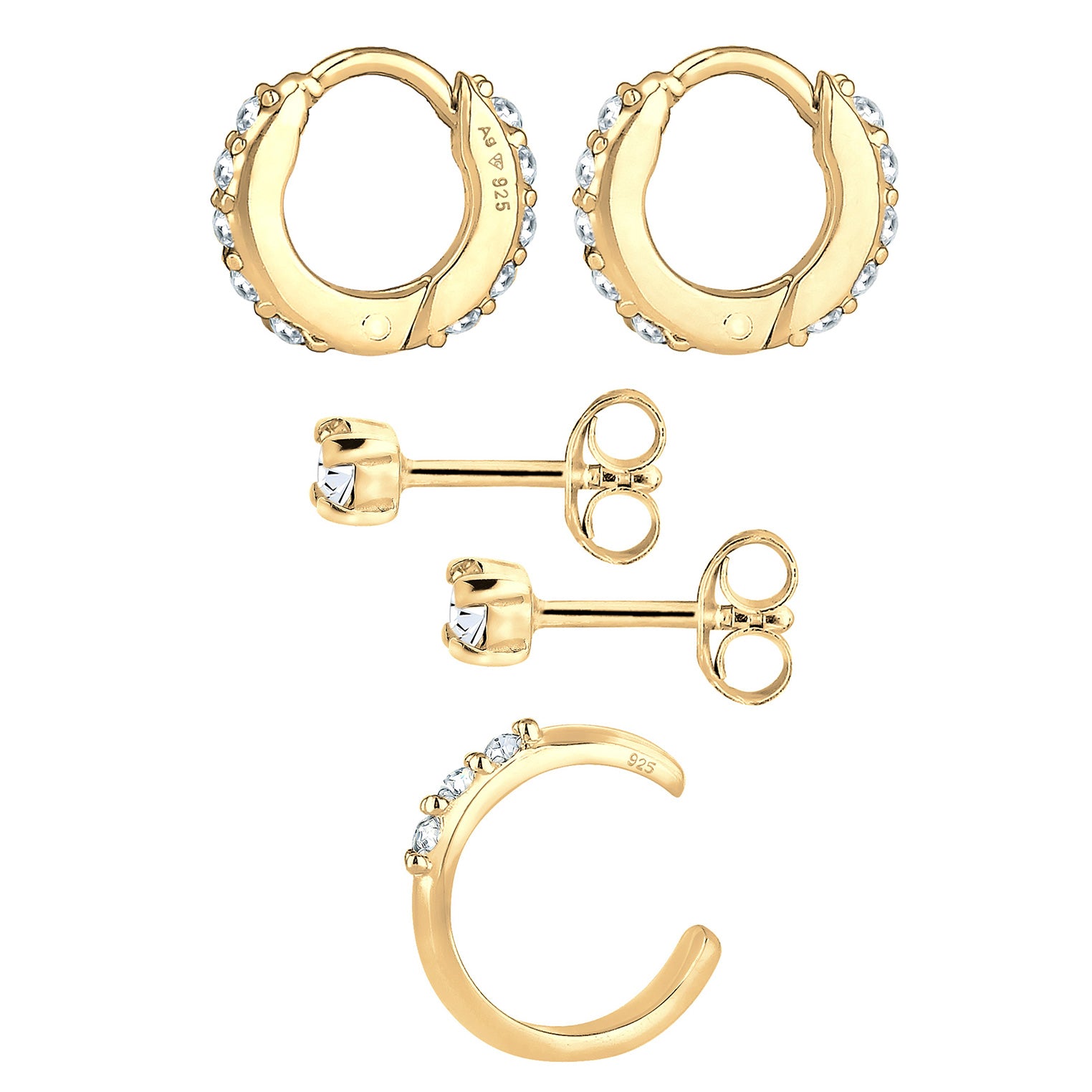 Gold - Elli | Ohrringset | Kristall ( Weiß ) | 925 Sterling Silber vergoldet