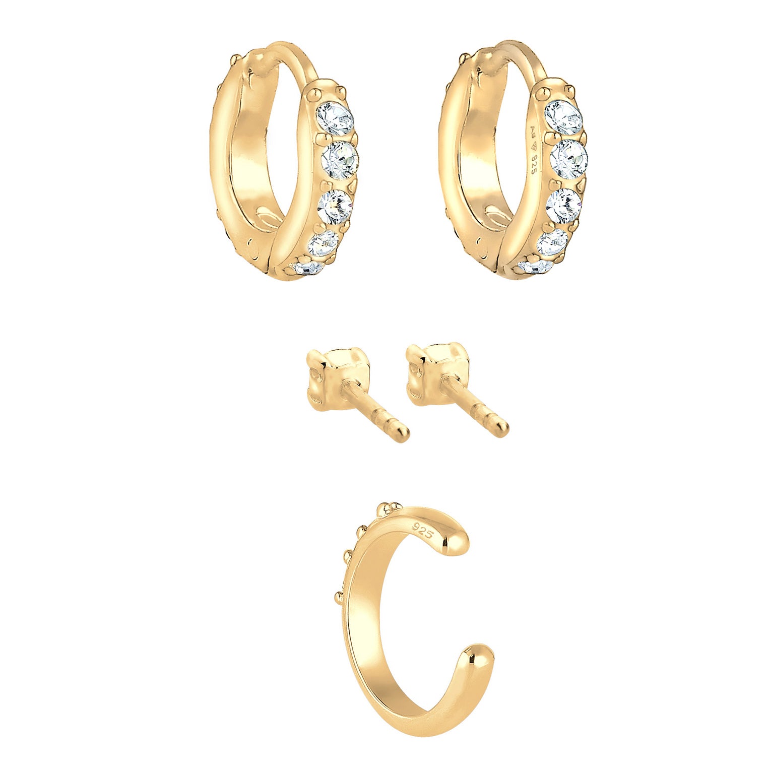 Gold - Elli | Ohrringset | Mit Kristallen von Swarovski® (Weiß) | 925 Sterling Silber vergoldet