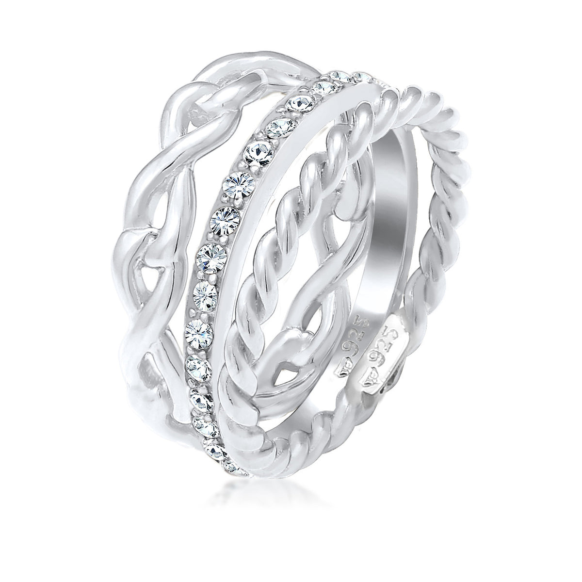 Silber - Elli | Ringset Infinity | Mit Kristallen von Swarovski® (Weiß) | 925er Sterling Silber