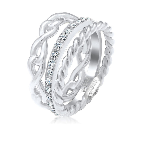 Silber - Elli | Ringset Infinity | Mit Kristallen von Swarovski® (Weiß) | 925er Sterling Silber