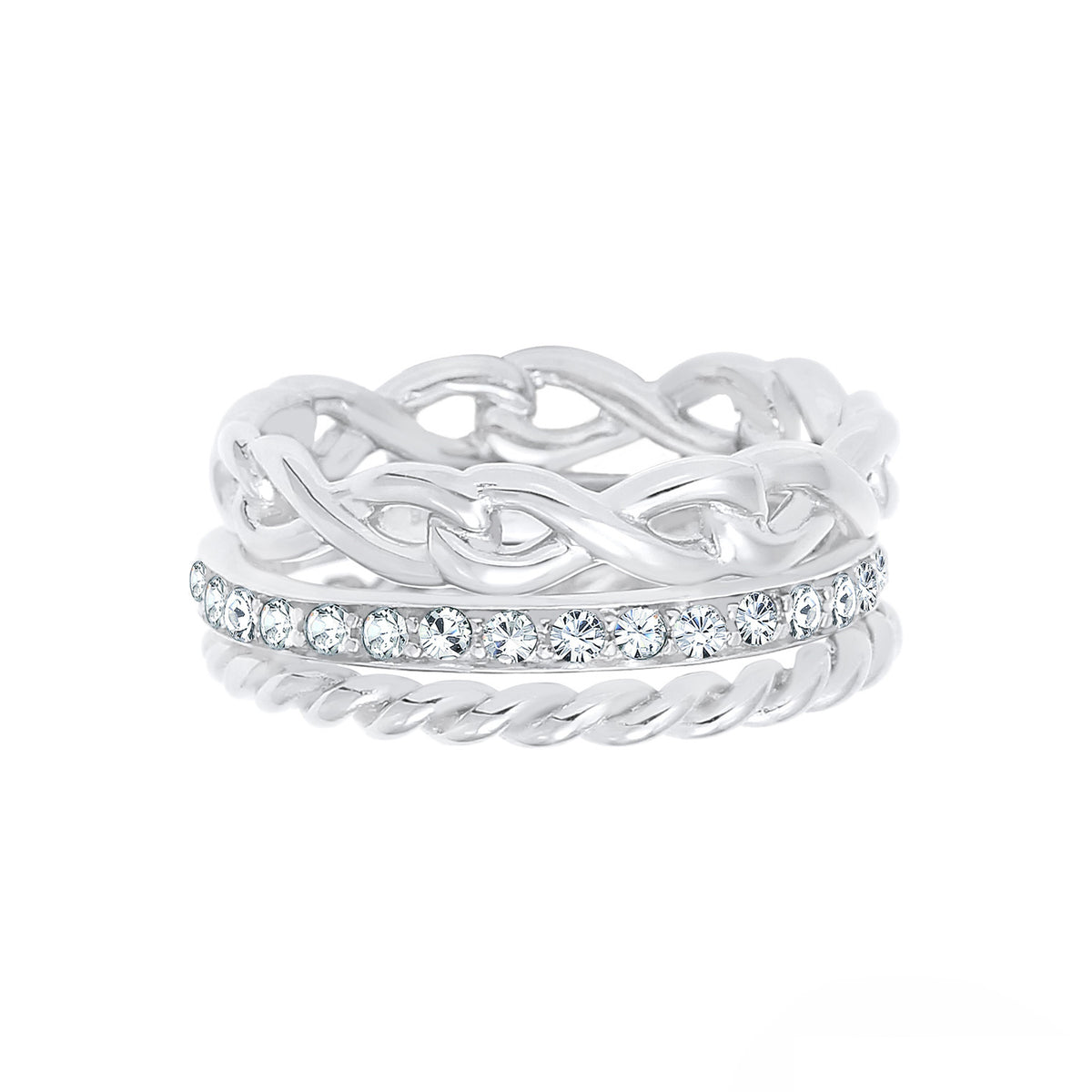 Silber - Elli | Ringset Infinity | Mit Kristallen von Swarovski® (Weiß) | 925er Sterling Silber