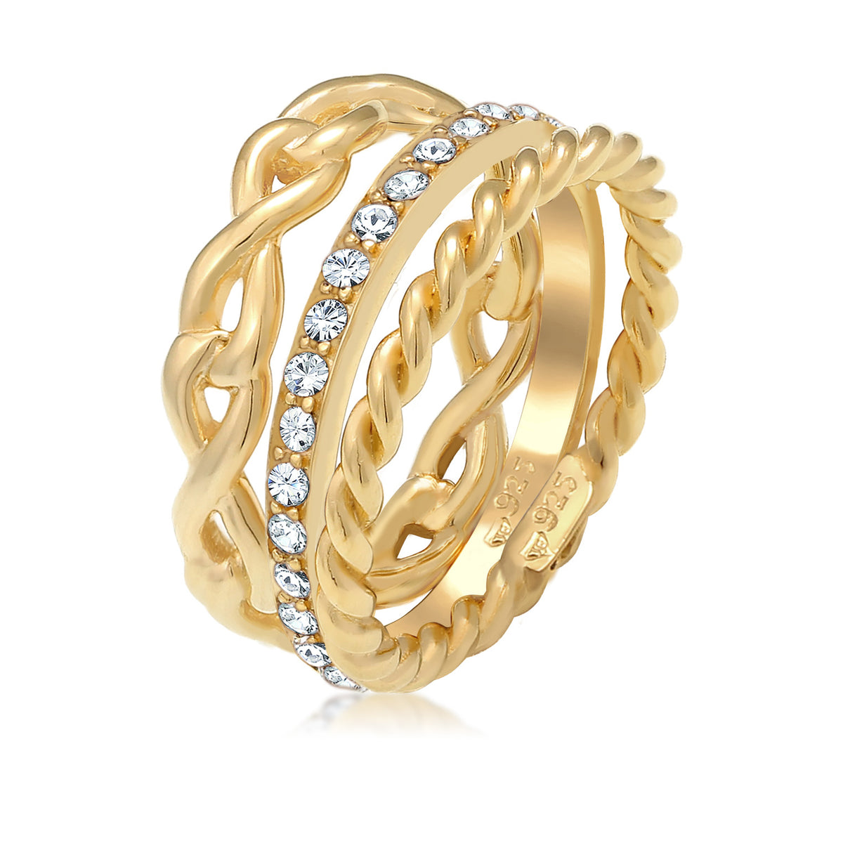 Gold - Elli | Ringset Infinity | Mit Kristallen von Swarovski® (Weiß) | 925 Sterling Silber vergoldet