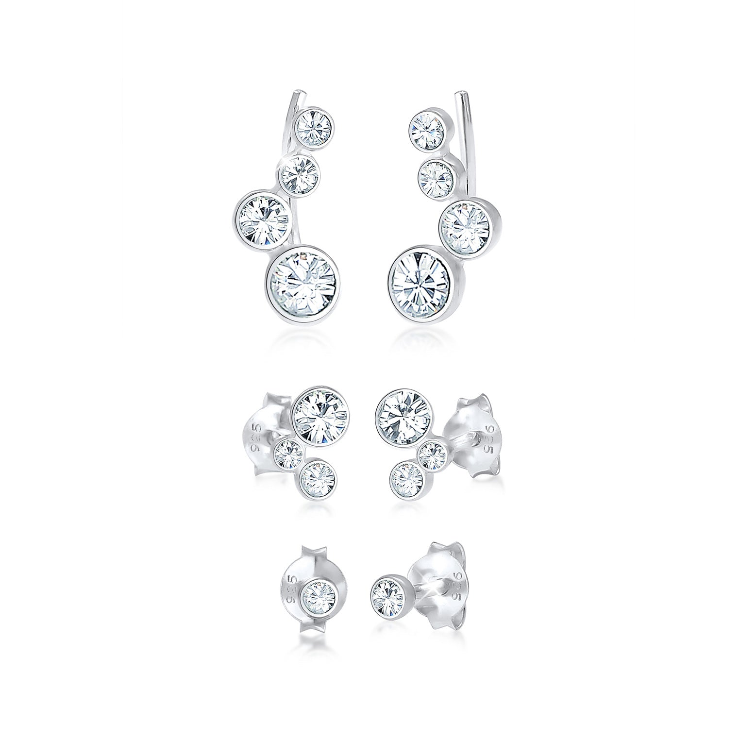 Silber - Elli | Ear Climber | Mit Kristallen von Swarovski® (Weiß) | 925er Sterling Silber