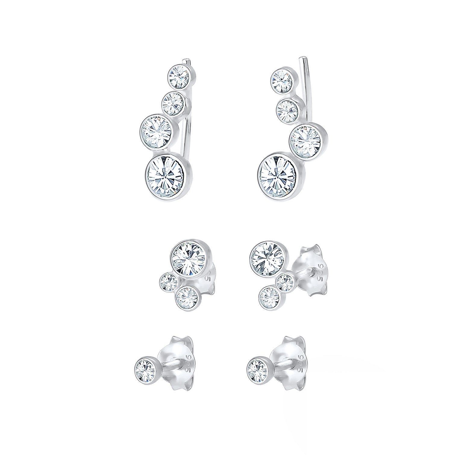 Silber - Elli | Ear Climber | Mit Kristallen von Swarovski® (Weiß) | 925er Sterling Silber