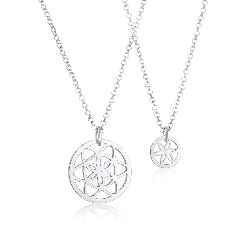 Silber - Elli | Mutter-Kind-Kettenset Lebensblume | 925er Sterling Silber