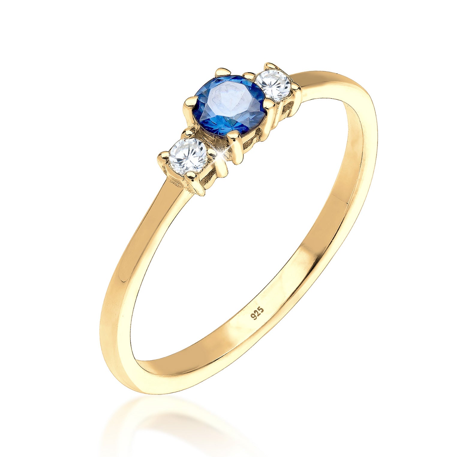 Gold - Elli | Verlobungsring | Saphir ( Blau ) | 925 Sterling Silber vergoldet