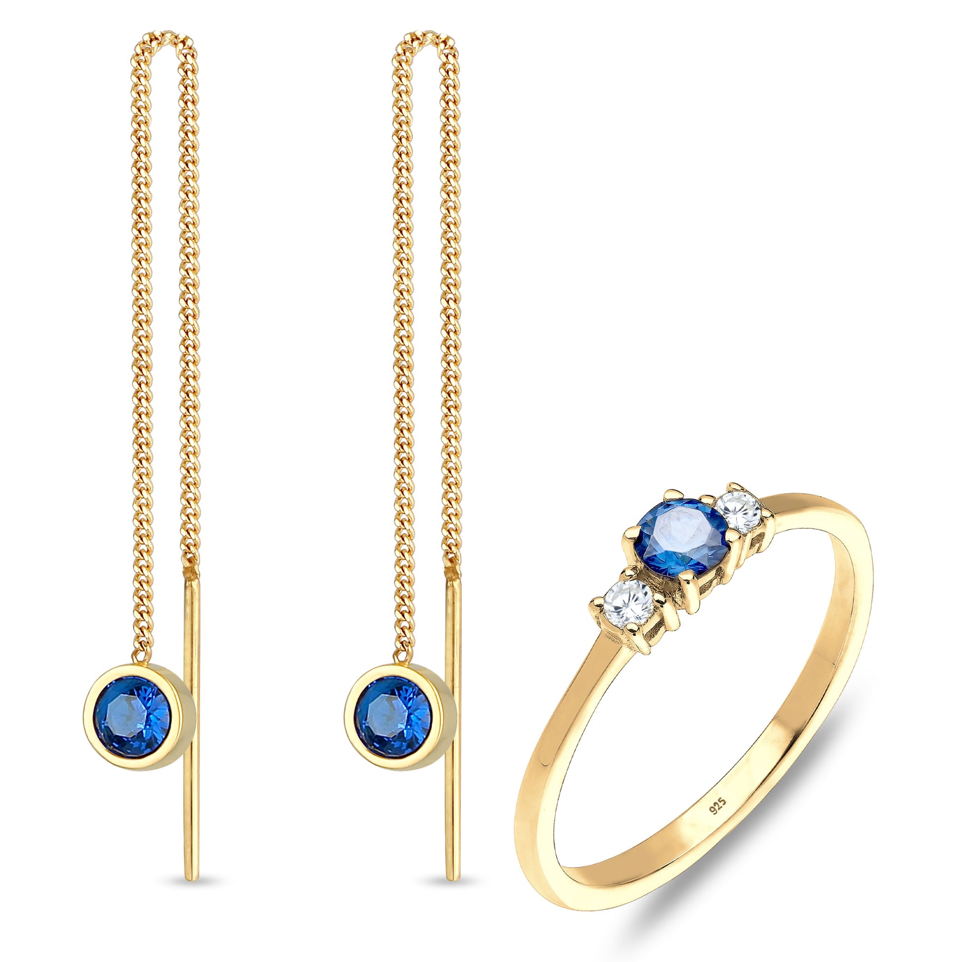 Blue Light Ring & Anhänger-Ohrringe Schmuck Set