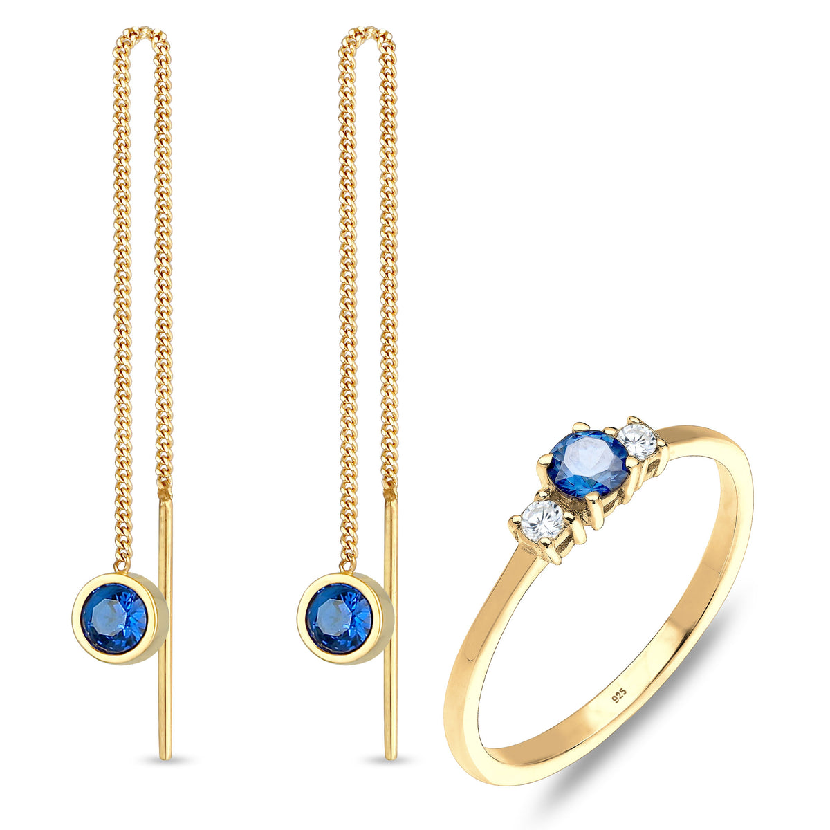 Blue Light Ring & Anhänger-Ohrringe Schmuck Set