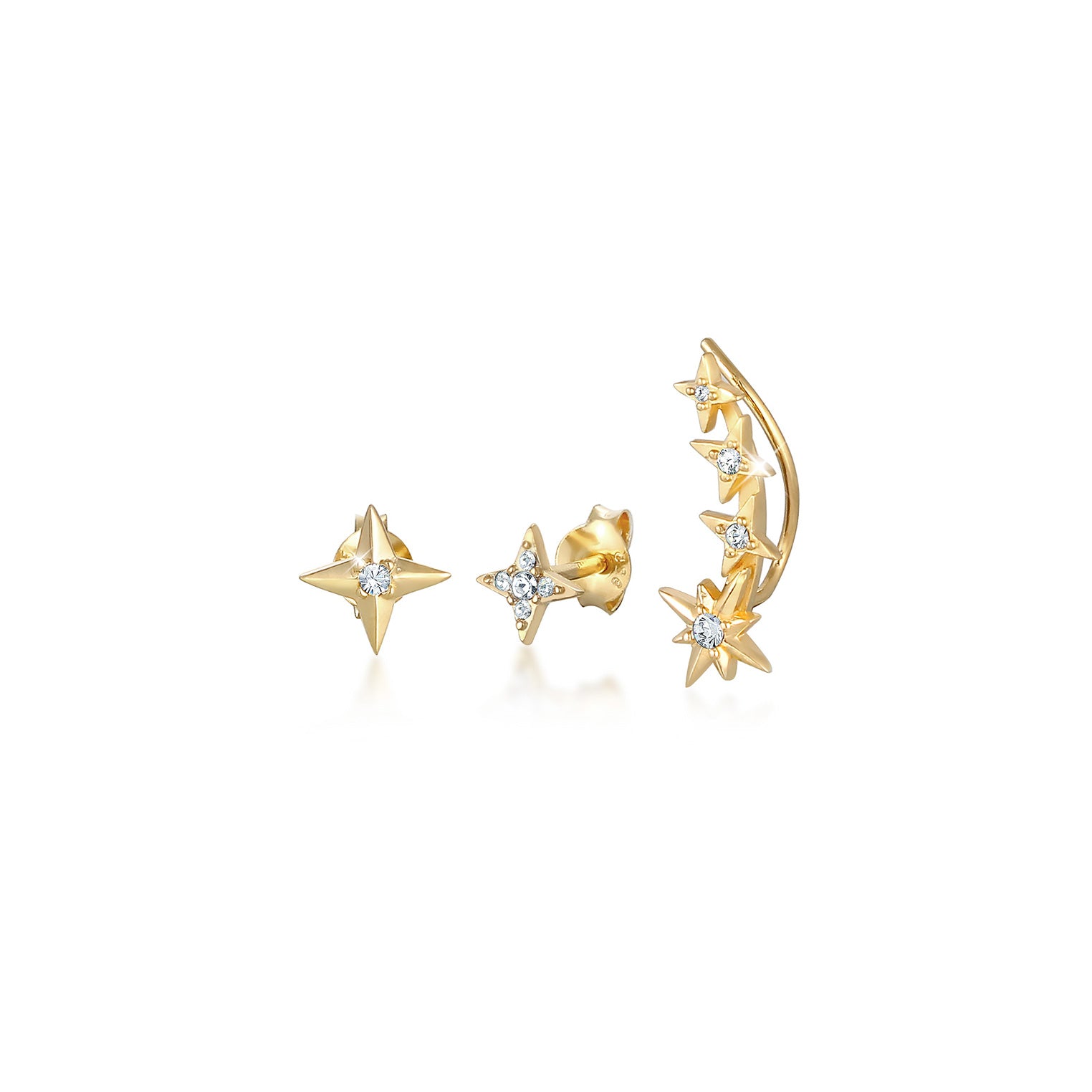 Gold - Elli | Ohrringset Astro | Mit Kristallen von Swarovski® (Weiß) | 925 Sterling Silber vergoldet
