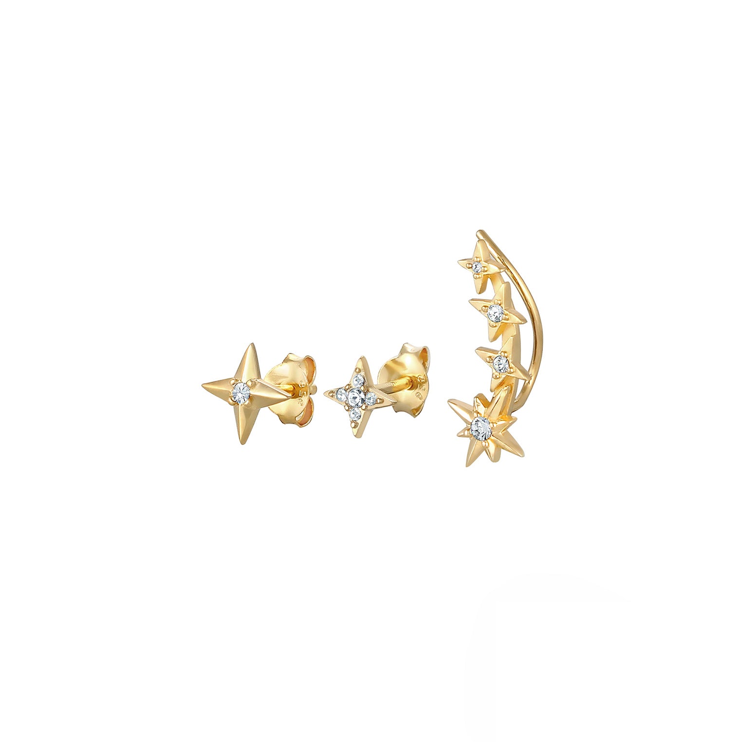 Gold - Elli | Ohrringset Astro | Kristall ( Weiß ) | 925 Sterling Silber vergoldet