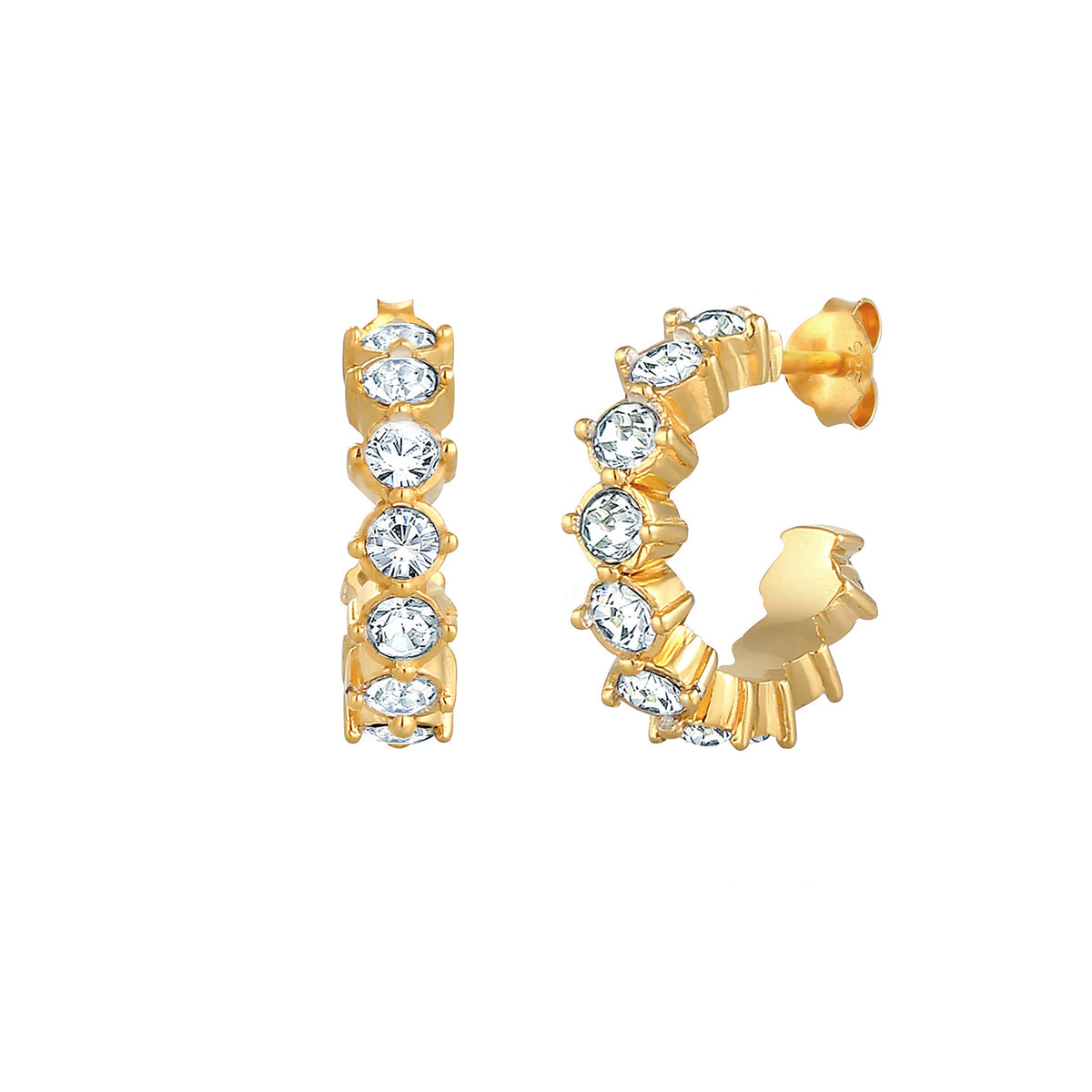 Gold - Elli | Creolen | Kristall ( Weiß ) | 925 Sterling Silber vergoldet