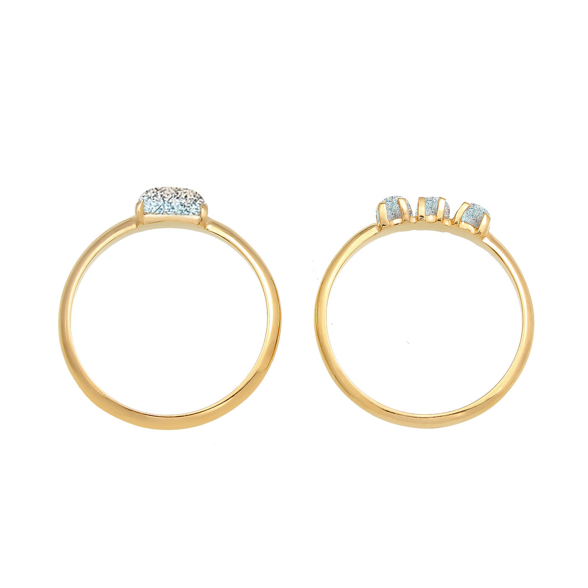 Gold - Elli | Stapelring 2er Set | Labradorit ( Grau ) | 925 Sterling Silber vergoldet