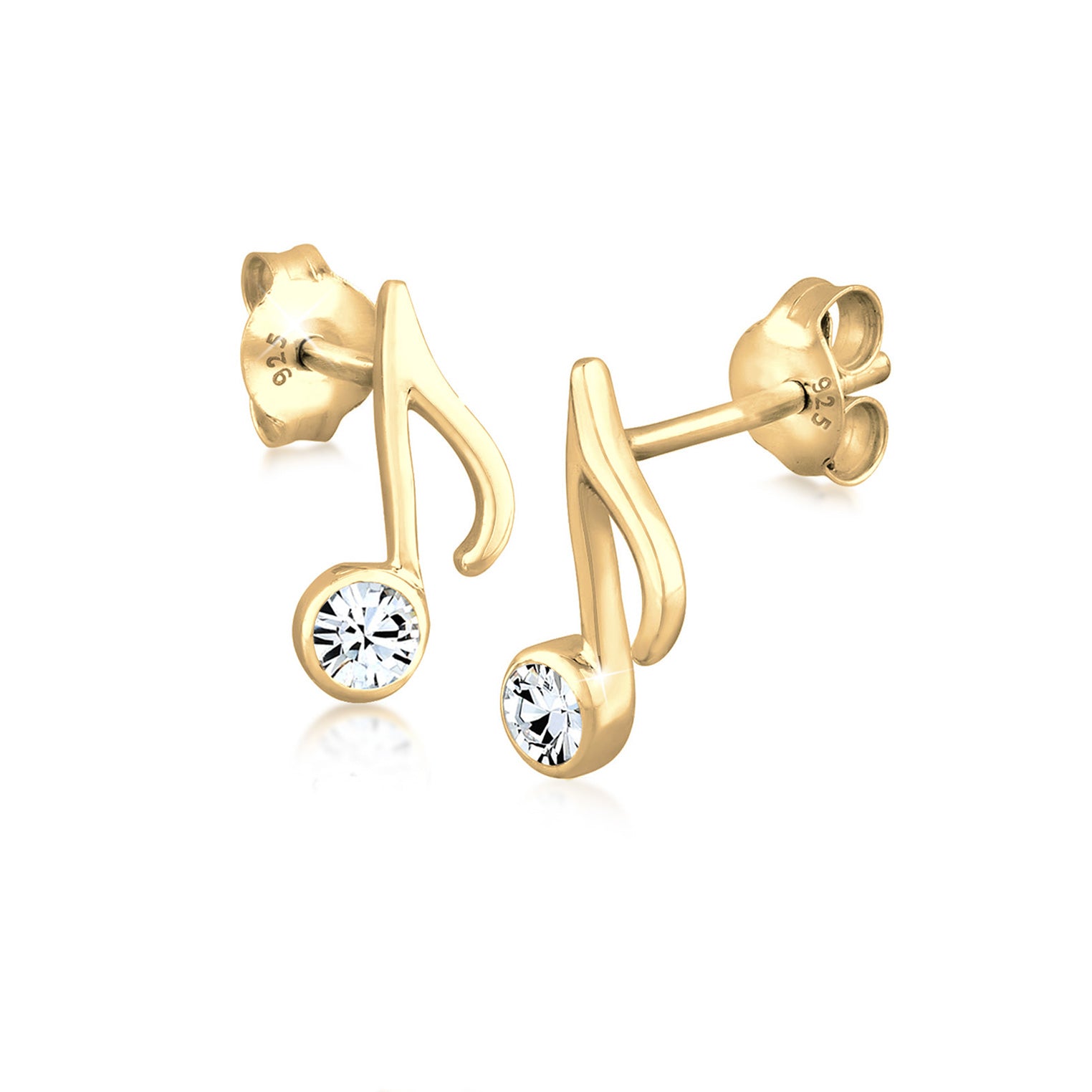 Gold - Elli | Ohrstecker Note | Mit Kristallen von Swarovski® (Weiß) | 925 Sterling Silber vergoldet