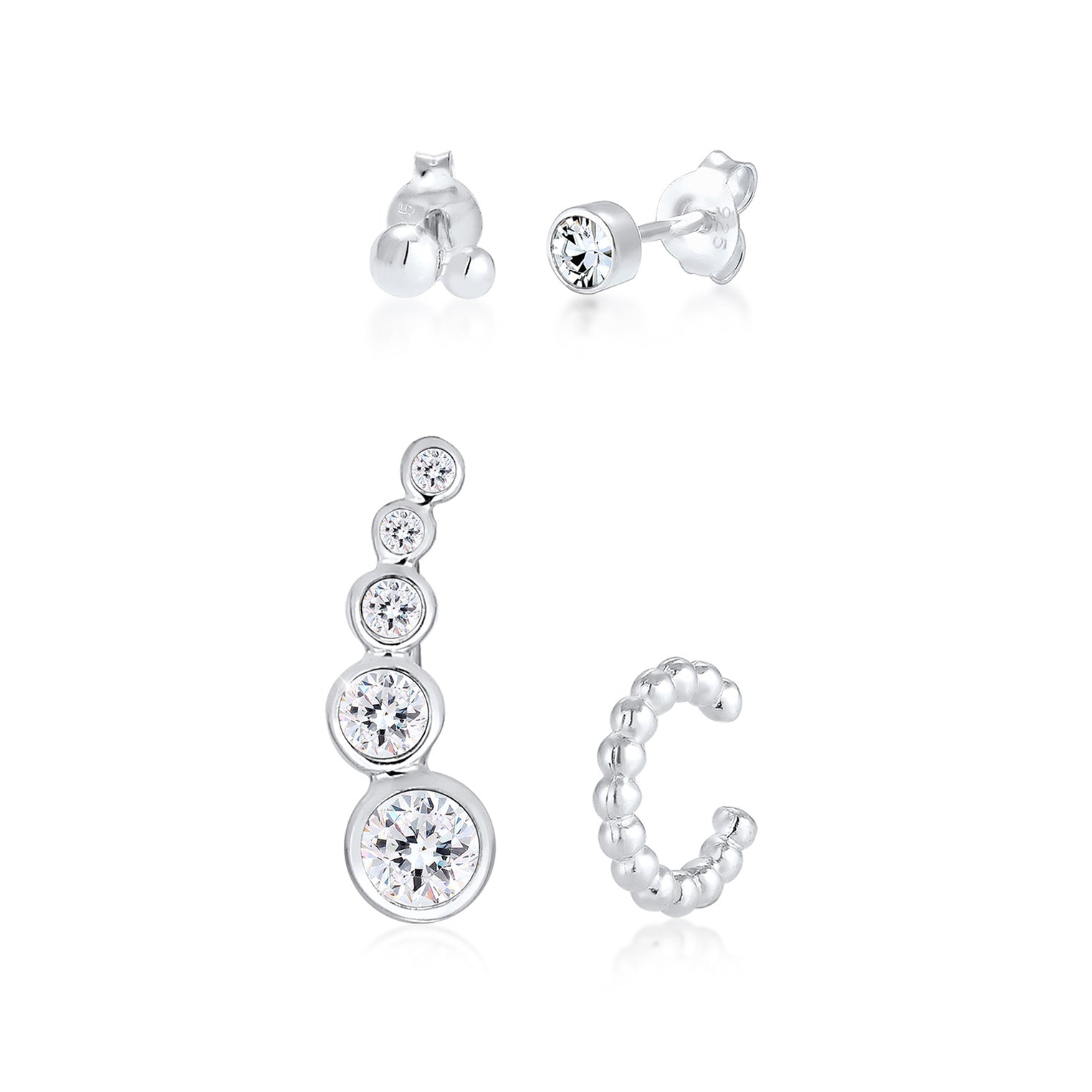 Silber - Elli | Ear Climber | Mit Kristallen von Swarovski® (Weiß) | 925er Sterling Silber