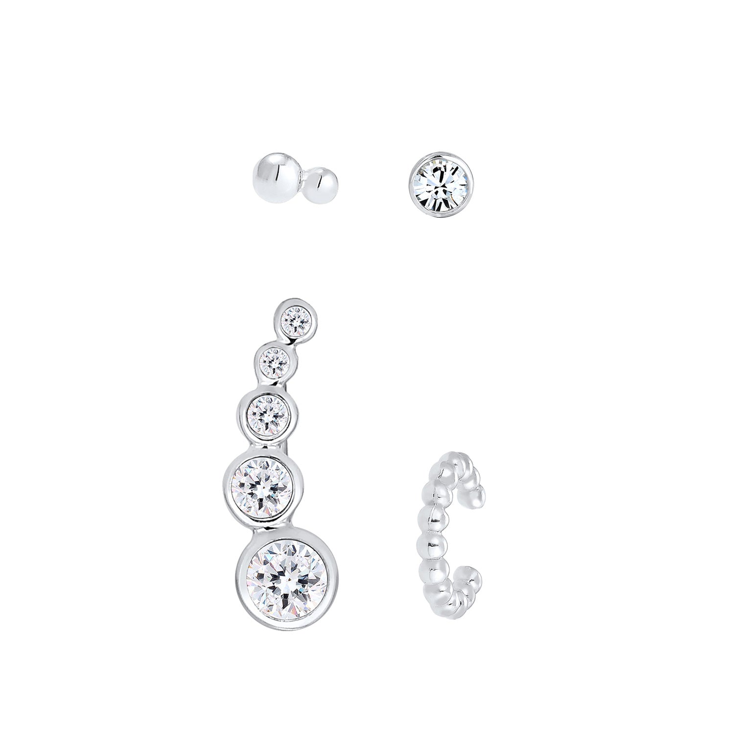 Silber - Elli | Ear Climber | Mit Kristallen von Swarovski® (Weiß) | 925er Sterling Silber