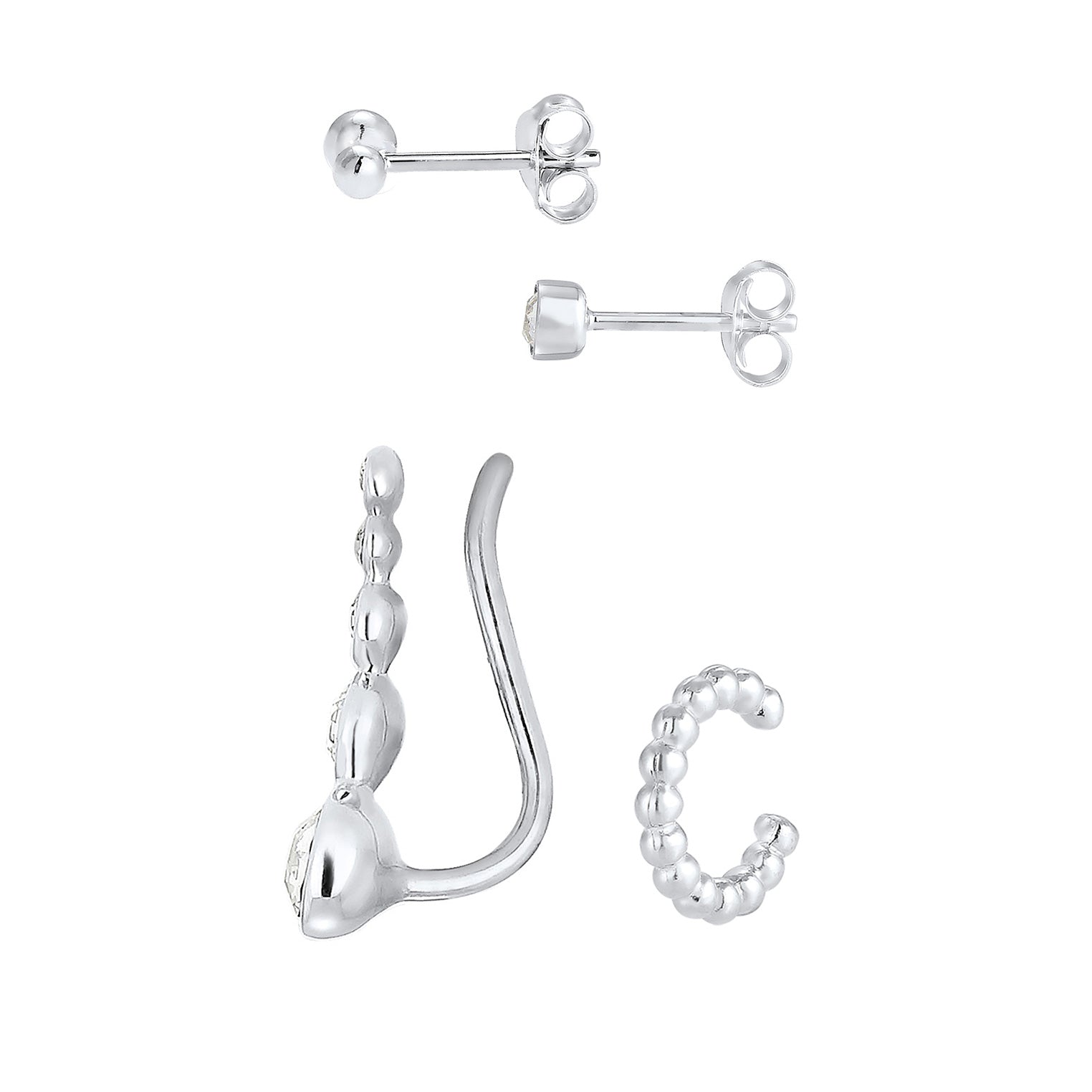 Silber - Elli | Ear Climber | Kristall ( Weiß ) | 925er Sterling Silber