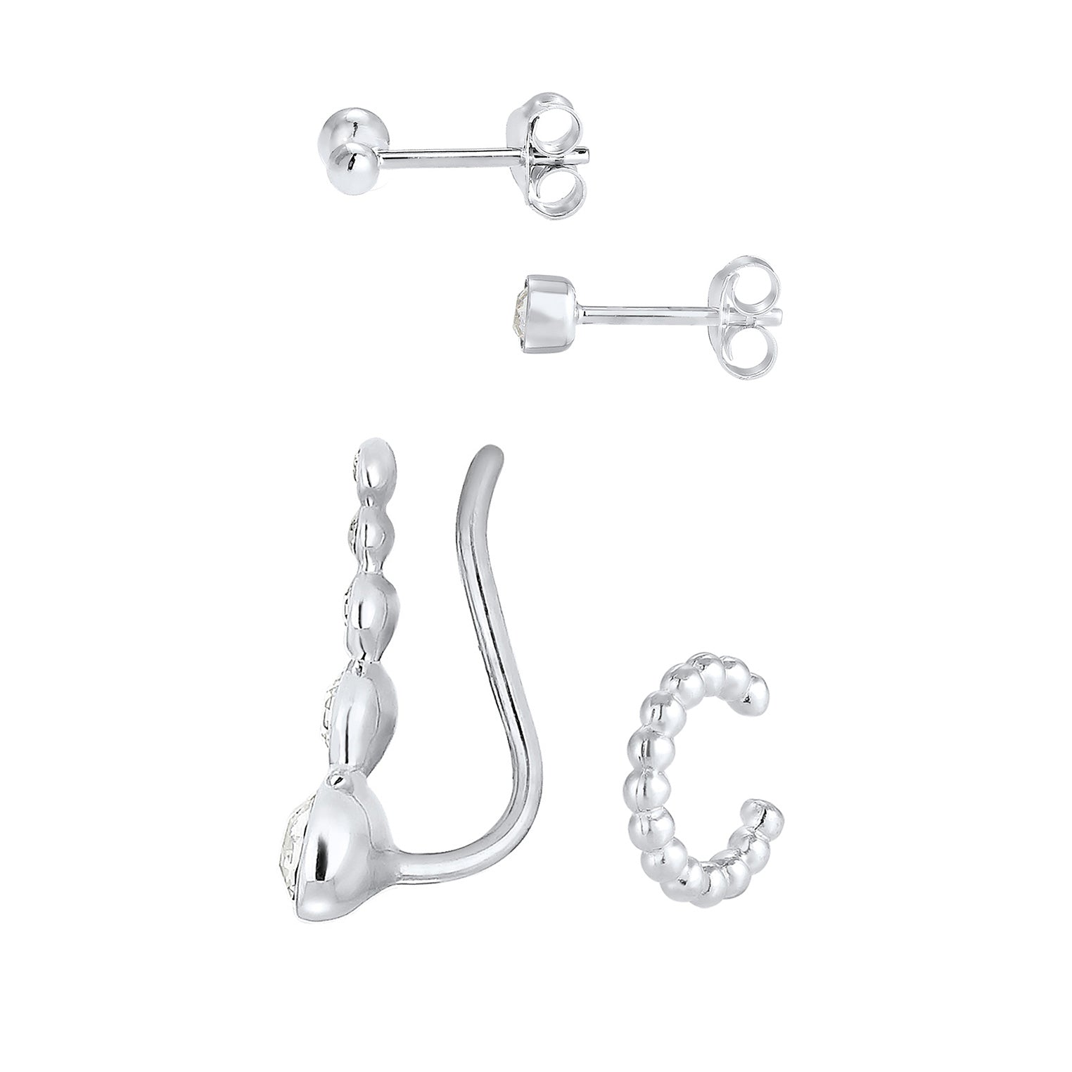 Silber - Elli | Ear Climber | Mit Kristallen von Swarovski® (Weiß) | 925er Sterling Silber