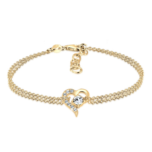 Gold - Elli | Armband Herz | Mit Kristallen von Swarovski® (Weiß) | 925 Sterling Silber vergoldet