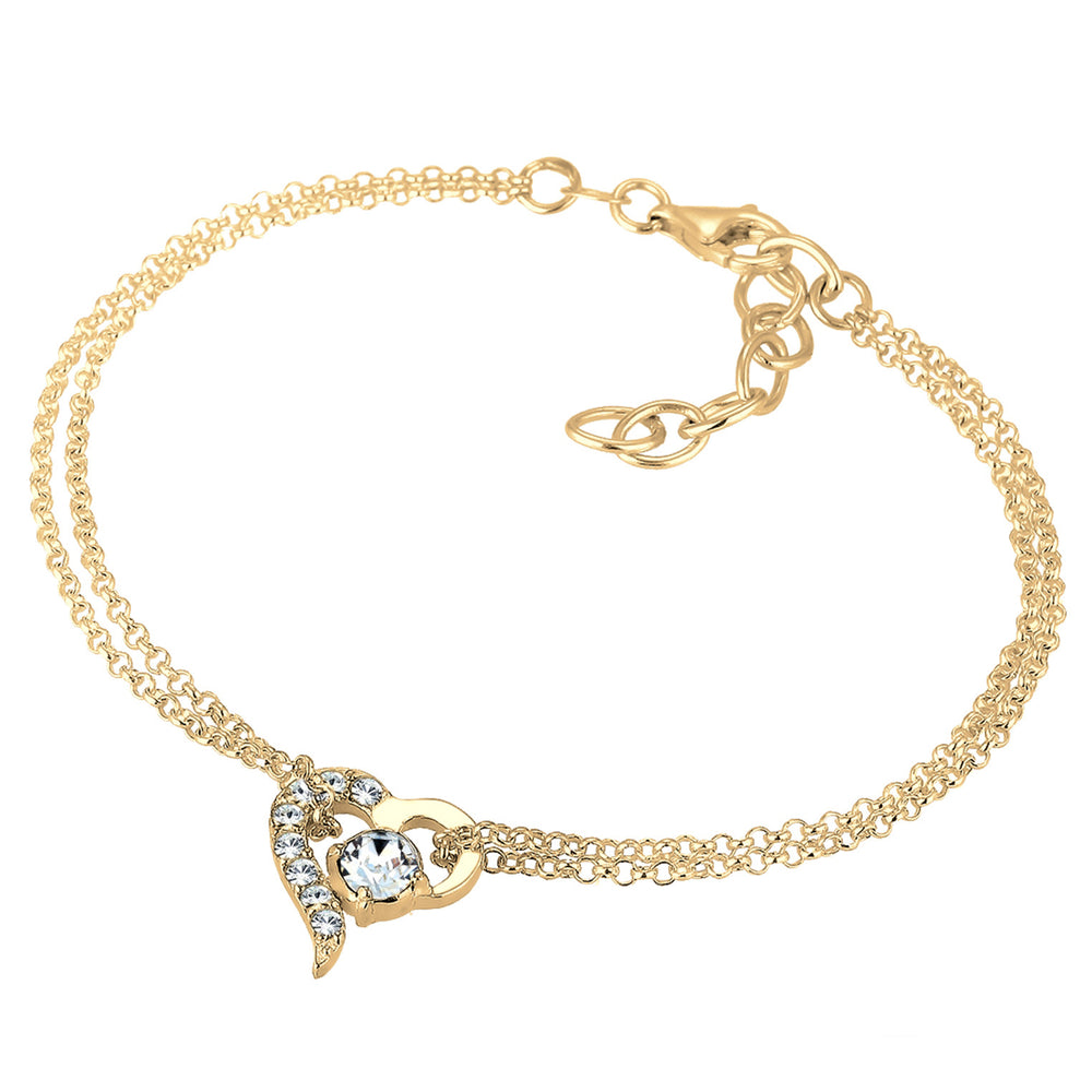 Gold - Elli | Armband Herz | Mit Kristallen von Swarovski® (Weiß) | 925 Sterling Silber vergoldet