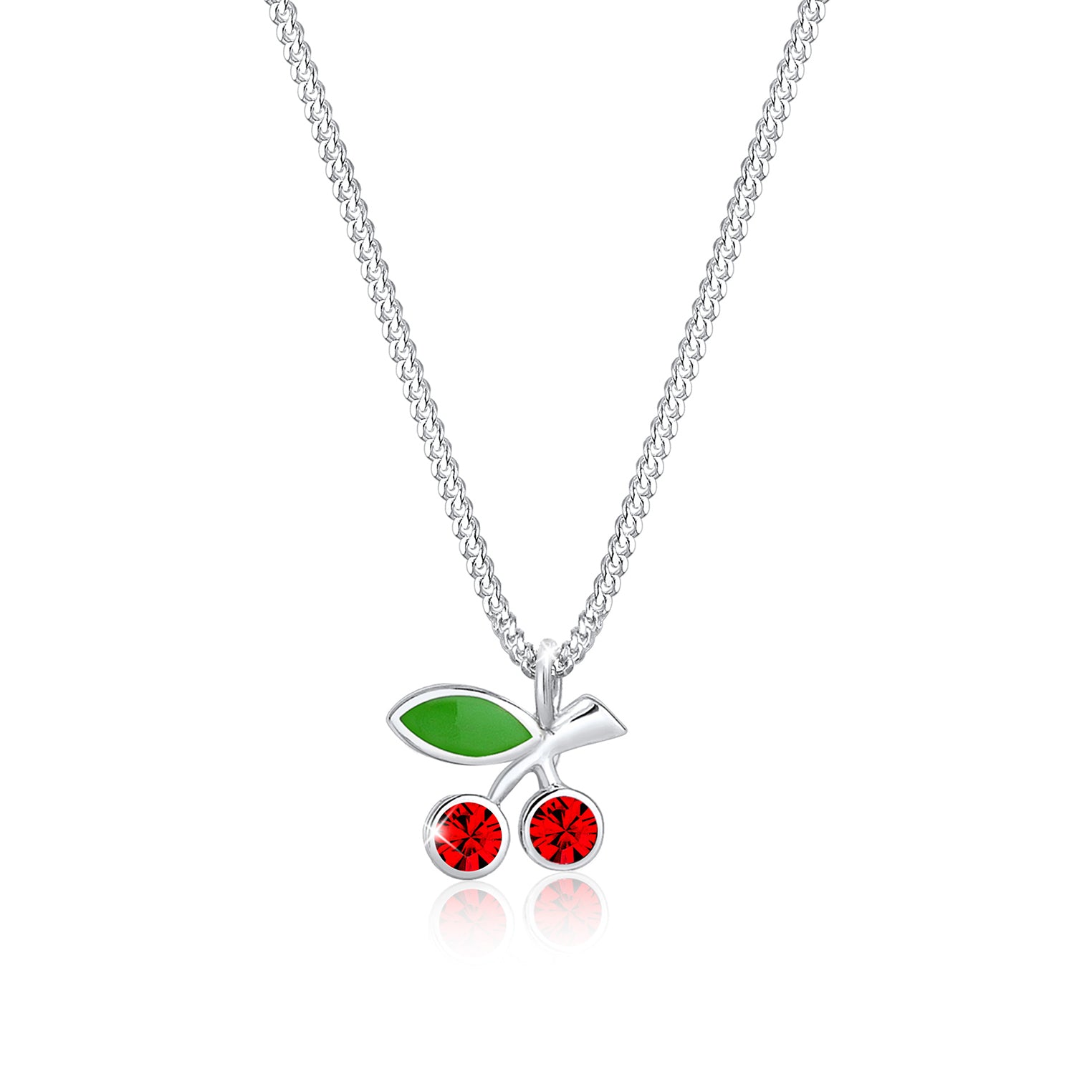 Silber - Elli | Halskette Kirsche | Mit Kristallen von Swarovski® (Rot) | 925er Sterling Silber