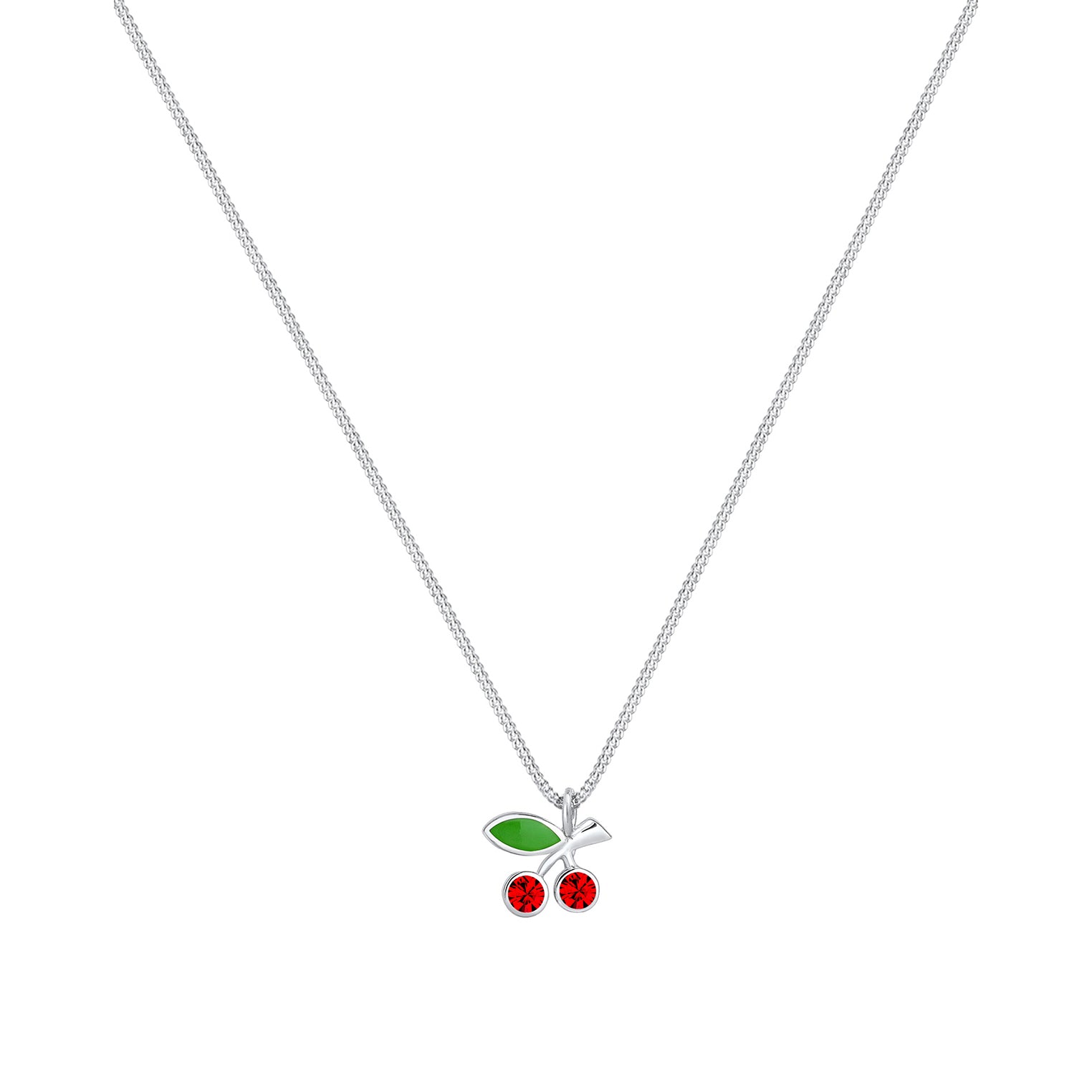 Silber - Elli | Halskette Kirsche | Mit Kristallen von Swarovski® (Rot) | 925er Sterling Silber