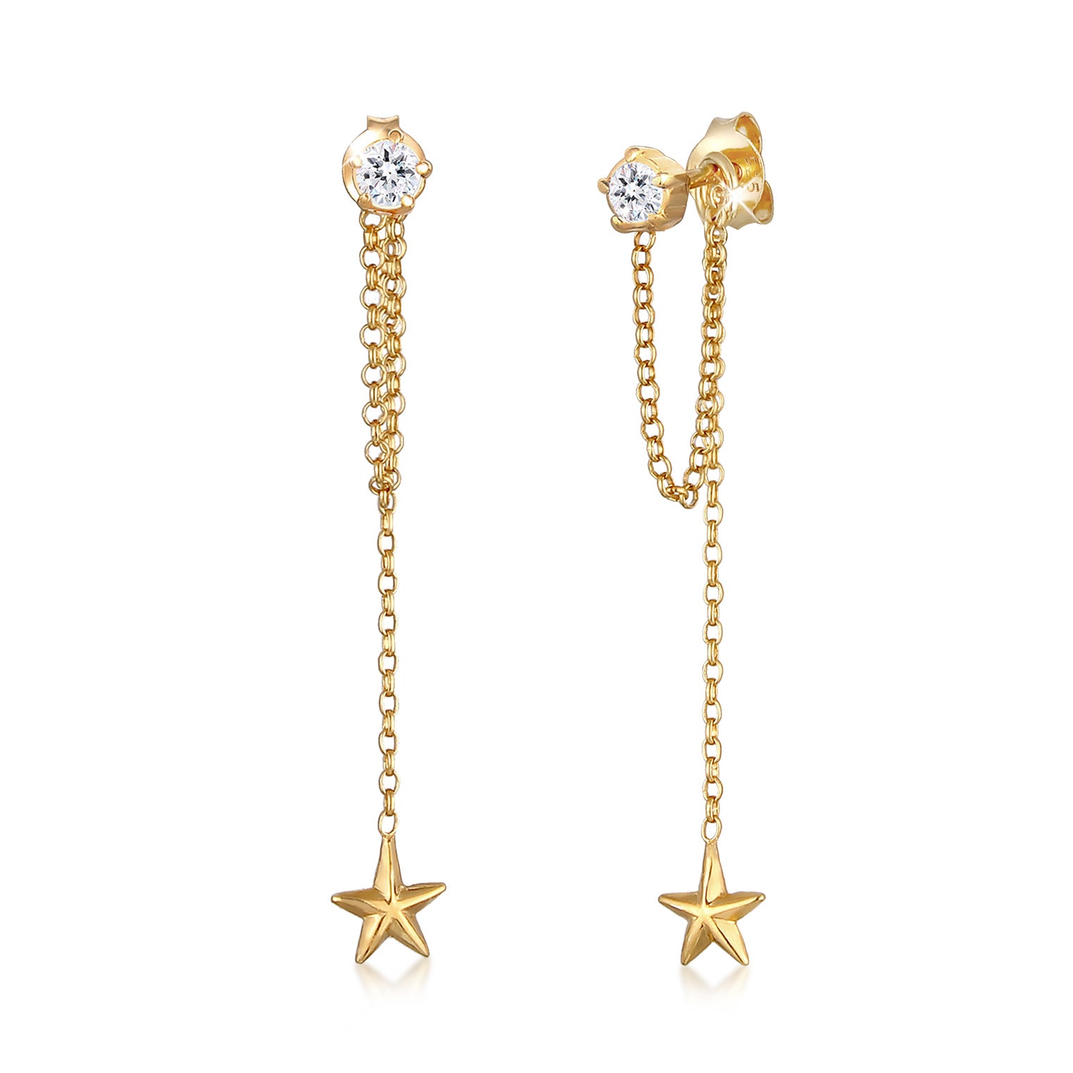 Gold - Elli | Ohrhänger Astro | Mit Kristallen von Swarovski® (Weiß) | 925 Sterling Silber vergoldet