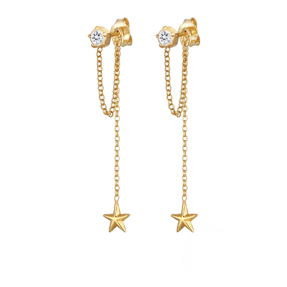 Gold - Elli | Ohrhänger Astro | Mit Kristallen von Swarovski® (Weiß) | 925 Sterling Silber vergoldet