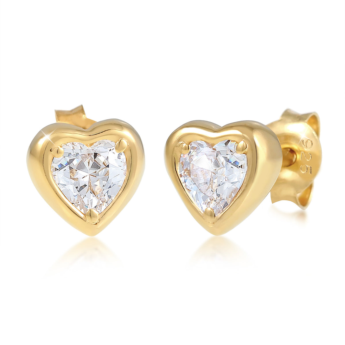 Gold - Elli | Ohrstecker Herz | Zirkonia ( Weiß ) | 925 Sterling Silber vergoldet