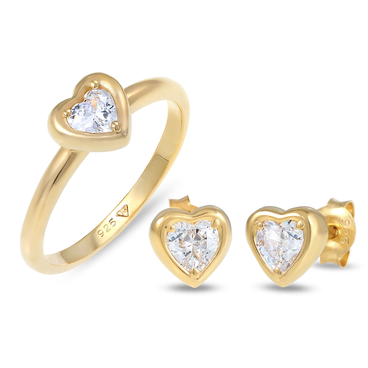 Bound Brilliant Heart Stud Earrings &amp; Ring Jewelry Set