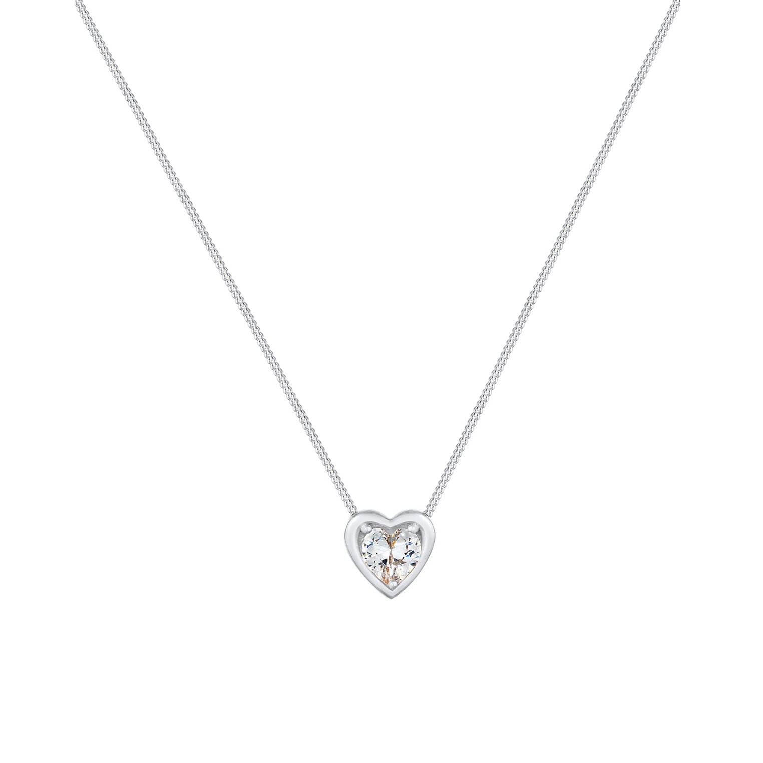 Silber - Elli | Halskette Herz | Zirkonia ( Weiß ) | 925er Sterling Silber