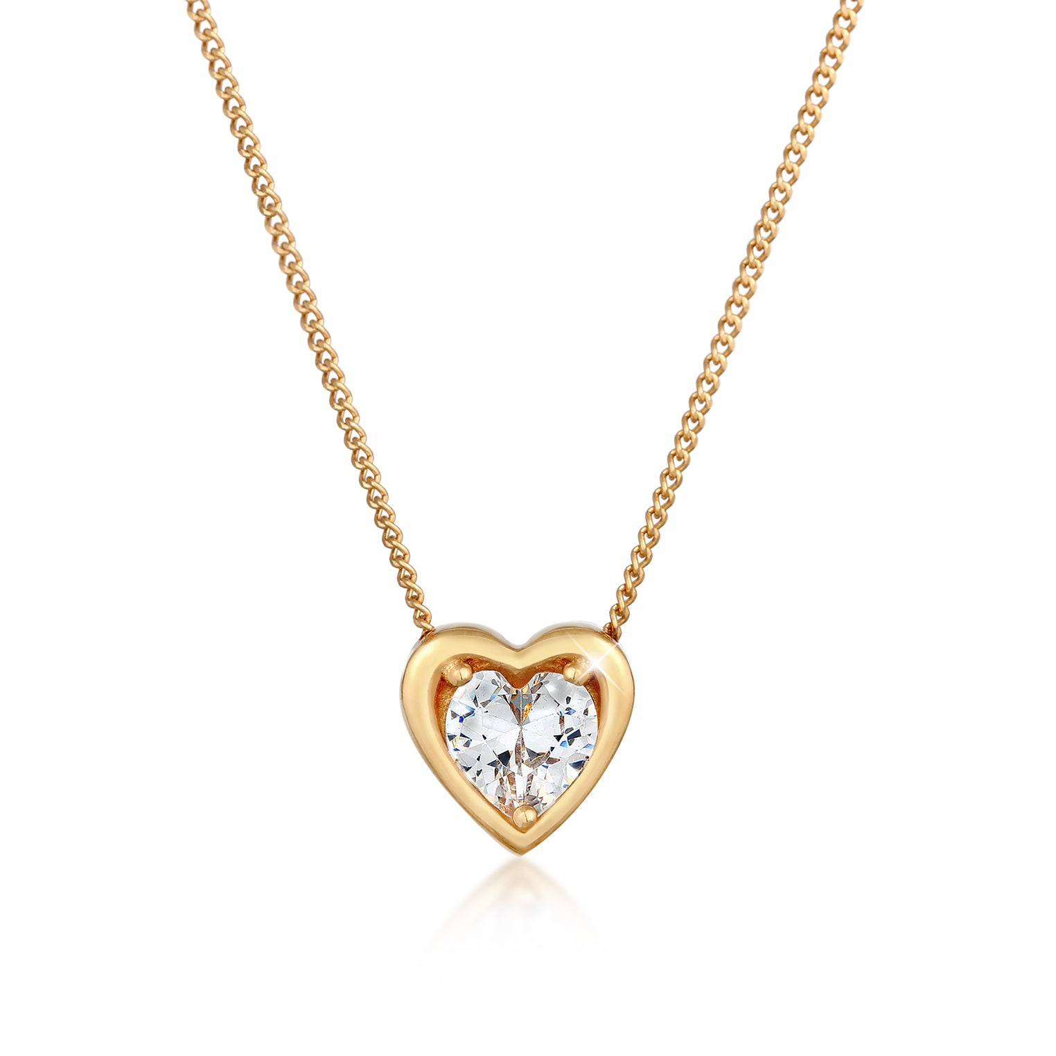 Gold - Elli | Halskette Herz | Zirkonia ( Weiß ) | 925 Sterling Silber vergoldet