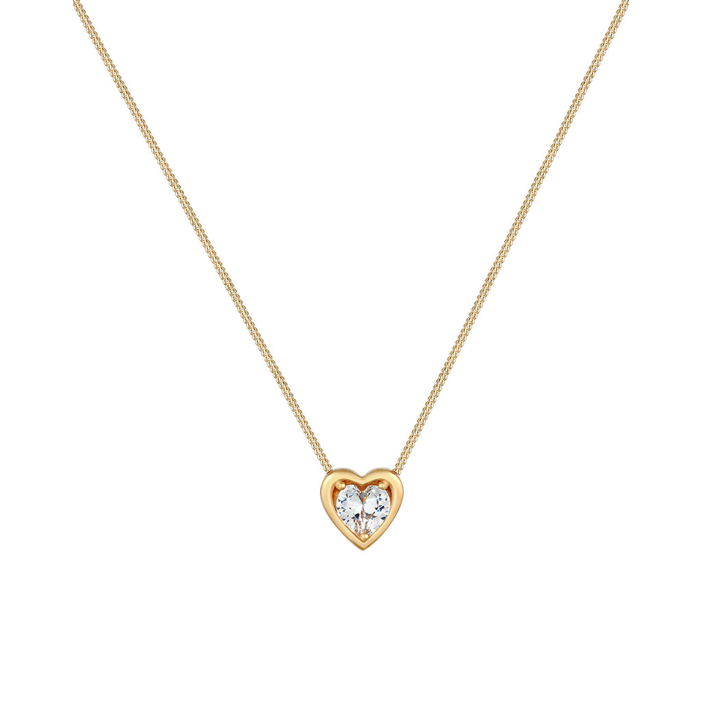 Gold - Elli | Halskette Herz | Zirkonia (Weiß) | 925 Sterling Silber vergoldet