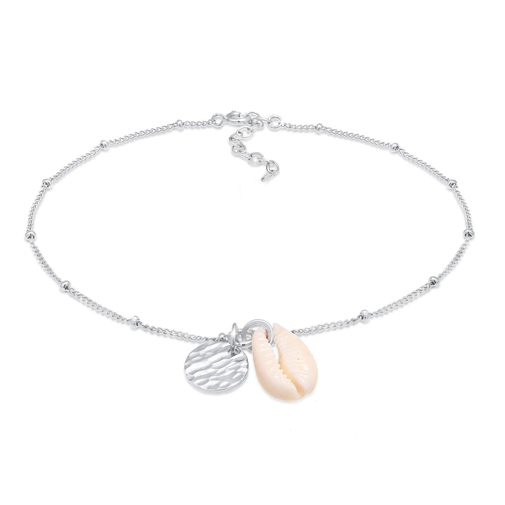Silber - Elli | Kugel-Fußkettchen Muschel | 925er Sterling Silber