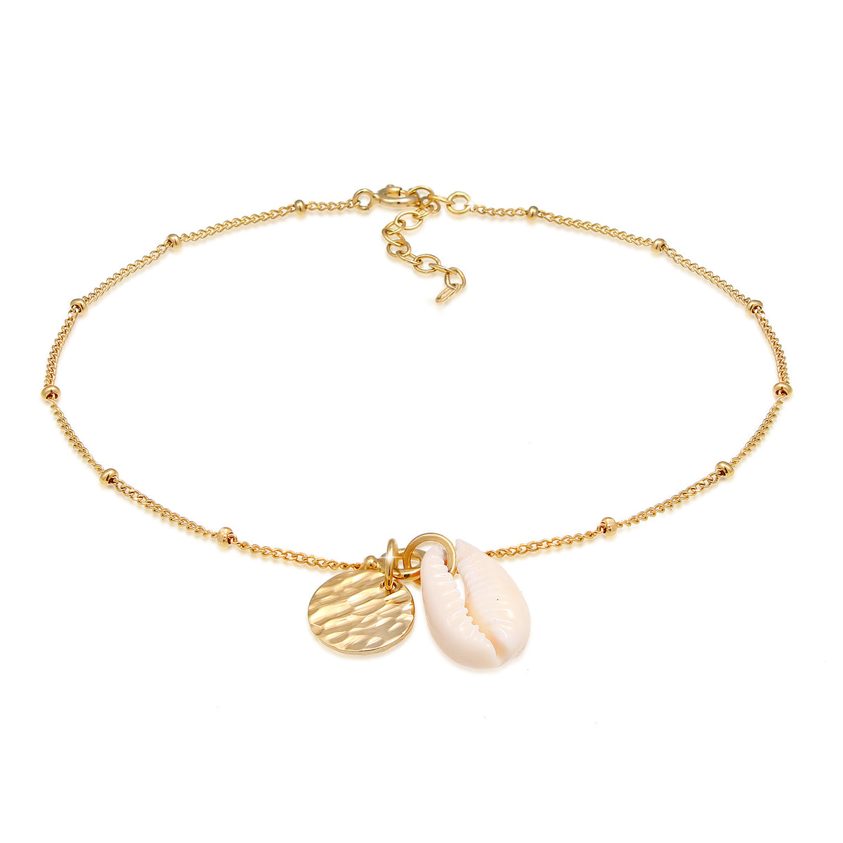 Gold - Elli | Kugel-Fußkettchen Muschel | 925 Sterling Silber vergoldet