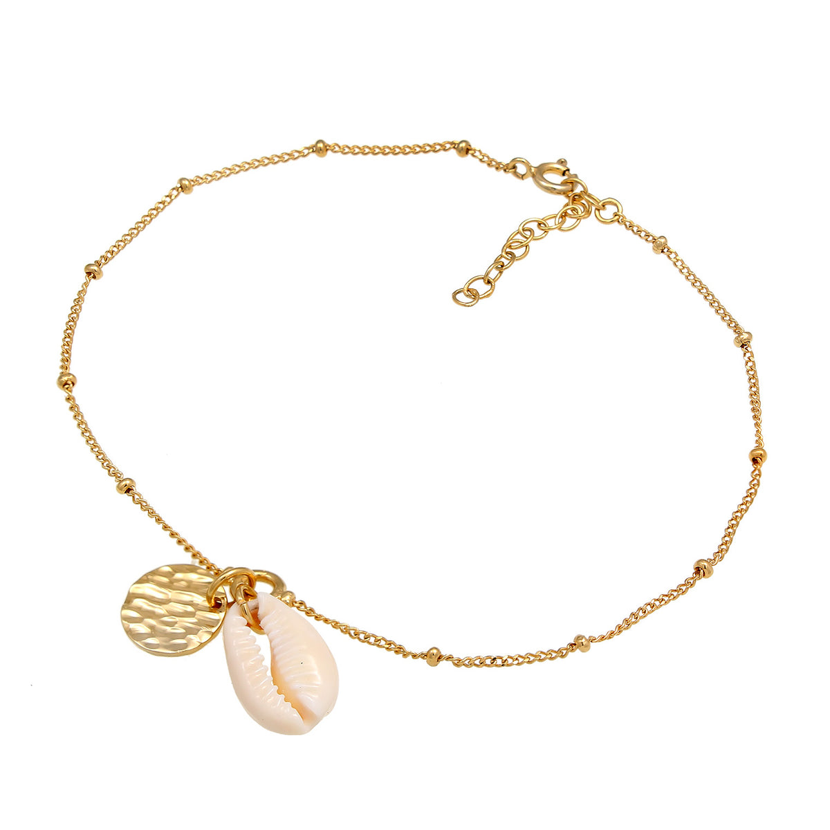 Gold - Elli | Kugel-Fußkettchen Muschel | 925 Sterling Silber vergoldet
