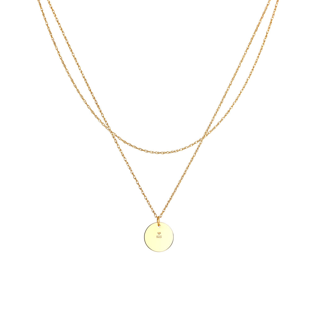 Gold - Elli | Layer-Halskette Basic Plättchen | 925 Sterling Silber vergoldet