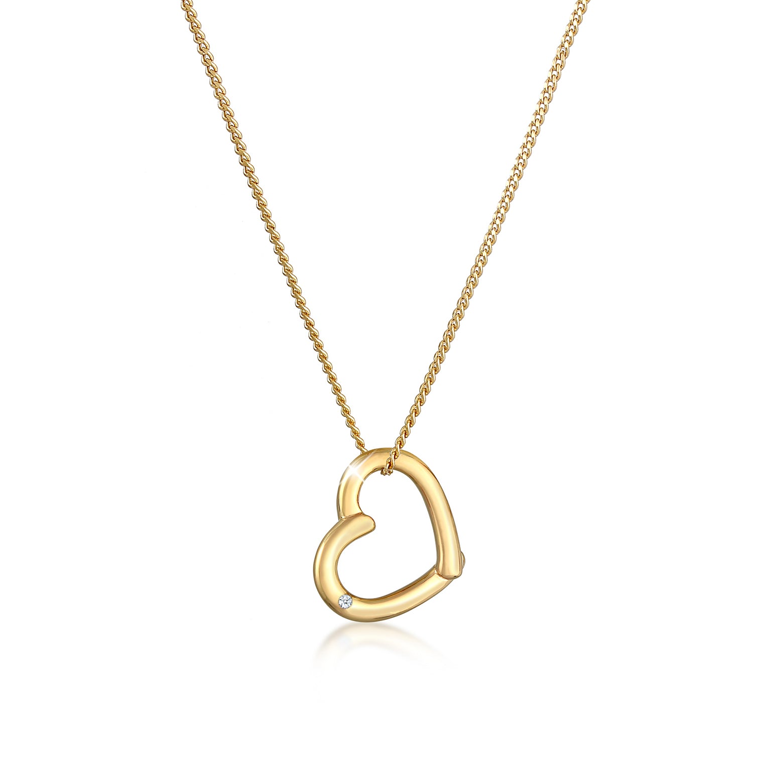 Gold - Elli DIAMONDS | Halskette Herz | Diamant ( Weiß, 0,015 ct ) | 925 Sterling Silber vergoldet