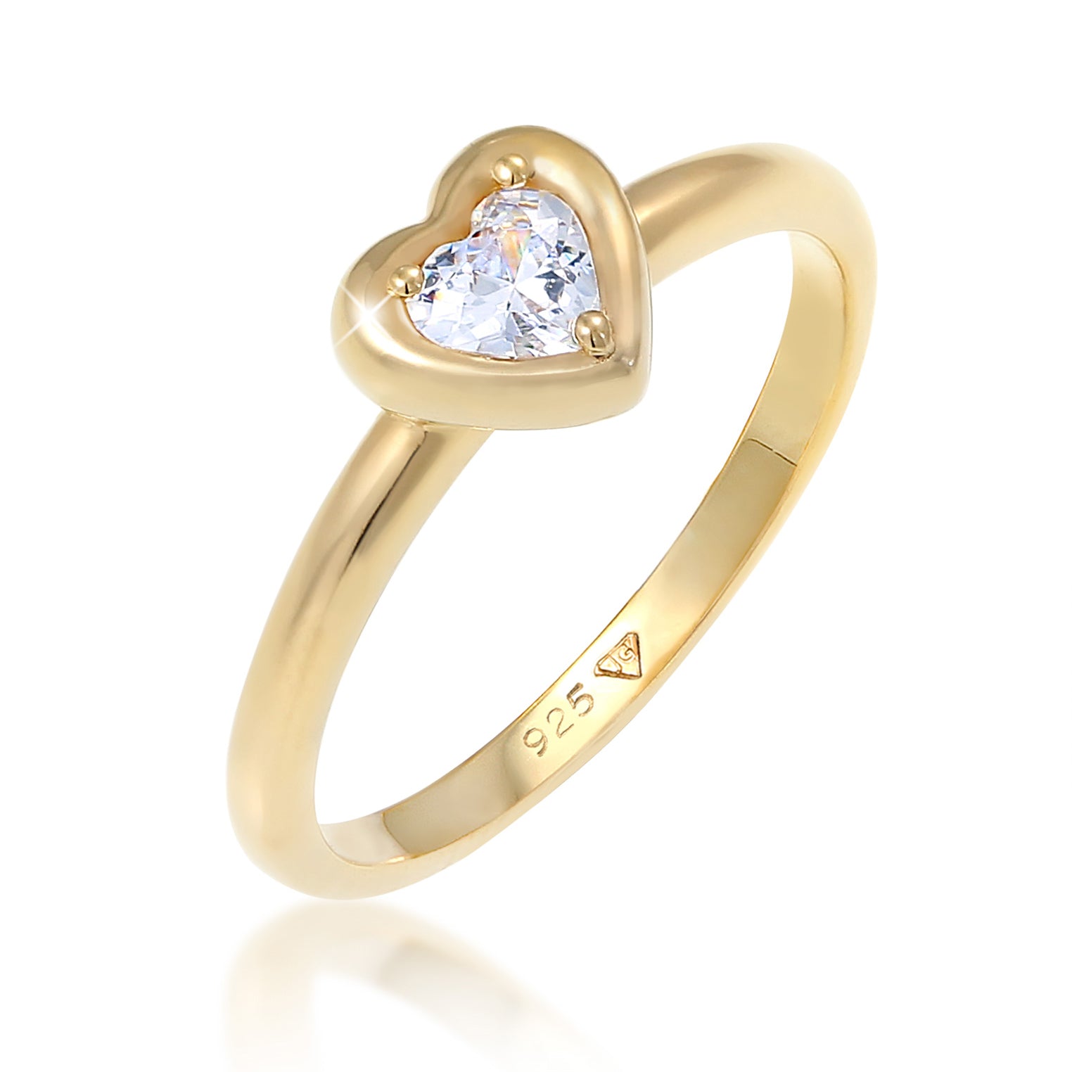 Gold - Elli | Ring Herz | Zirkonia ( Weiß ) | 925 Sterling Silber vergoldet