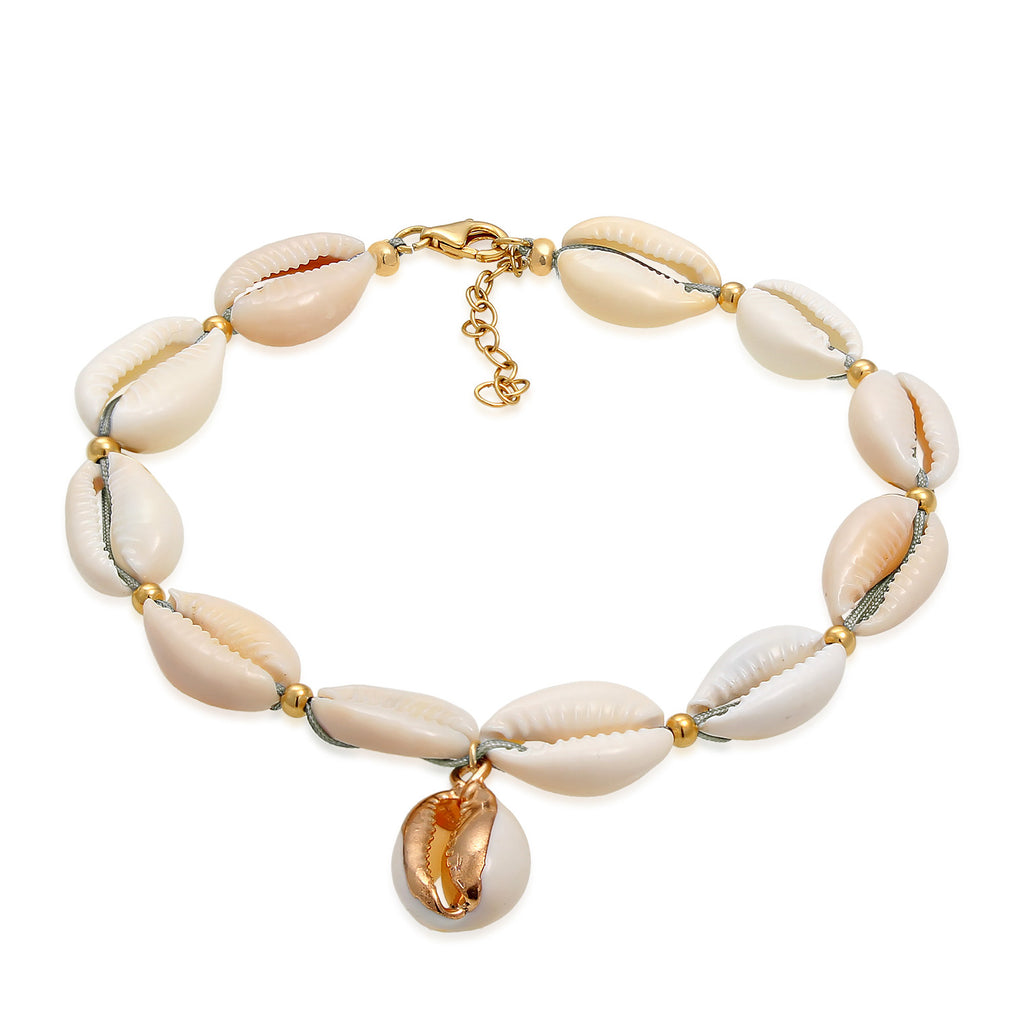 Gold - Elli | Glieder-Fußkettchen Muschel | 925 Sterling Silber vergoldet