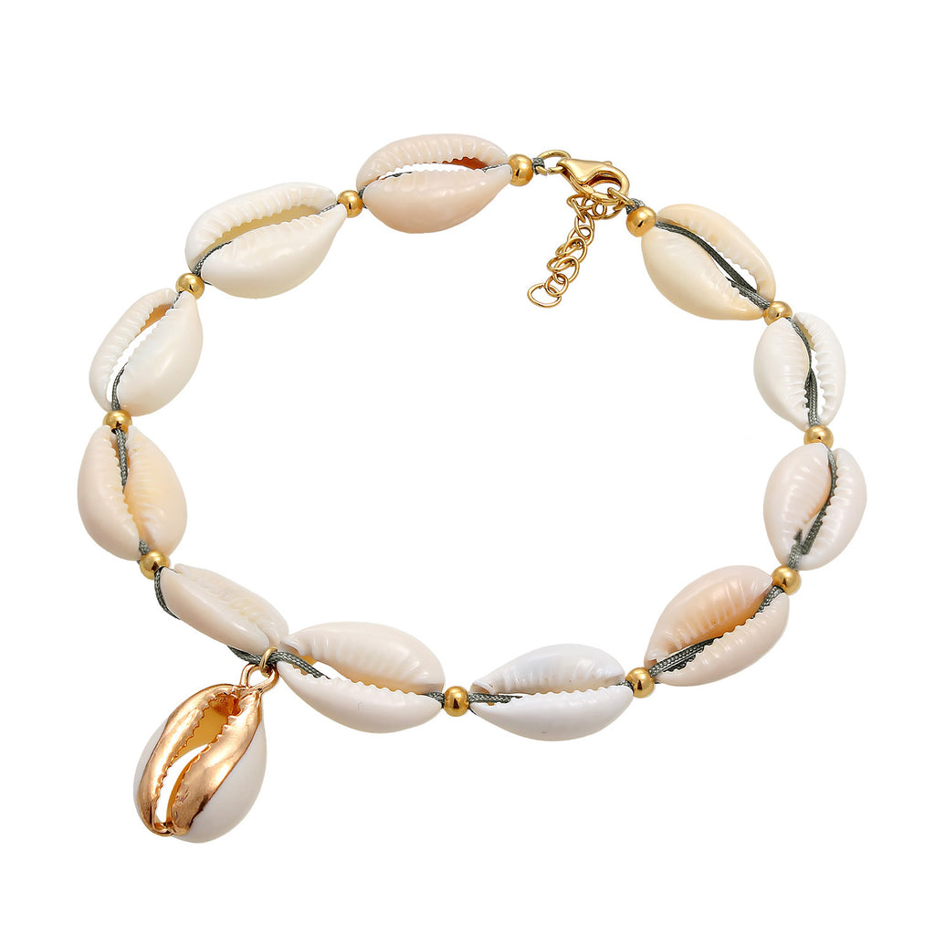 Gold - Elli | Glieder-Fußkettchen Muschel | 925 Sterling Silber vergoldet