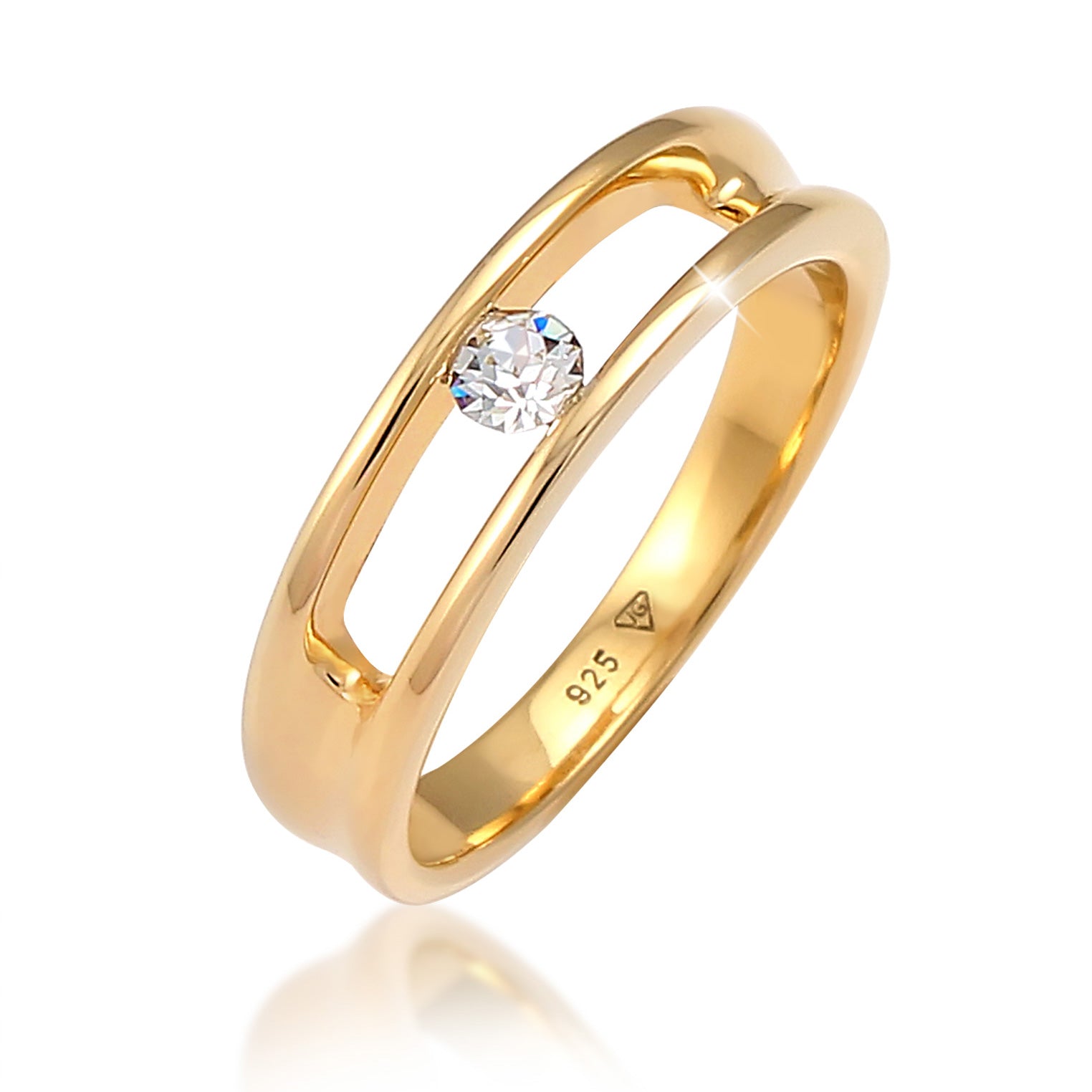 Gold - Elli | Solitär-Ring | Mit Kristallen von Swarovski® (Weiß) | 925 Sterling Silber vergoldet