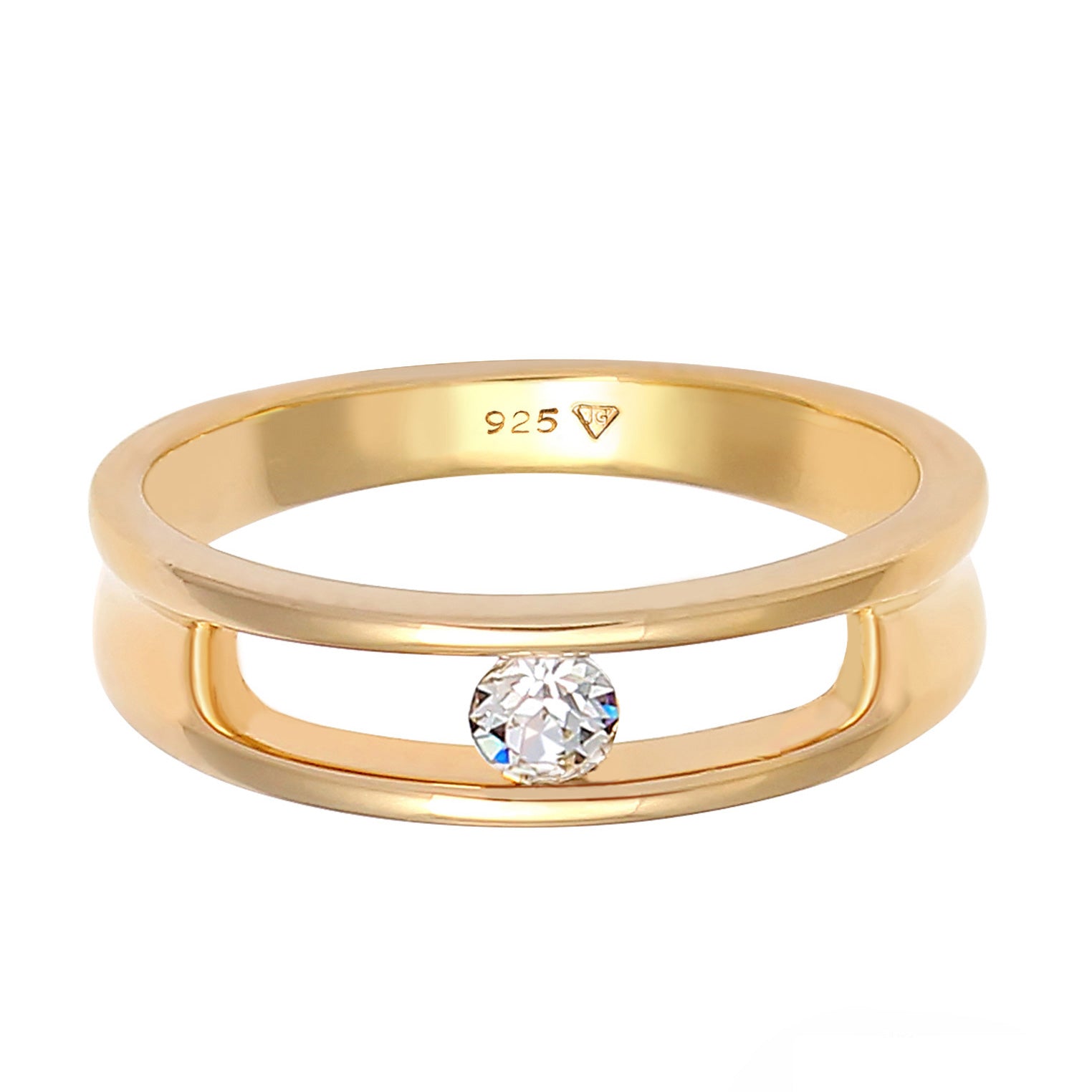 Gold - Elli | Solitär-Ring | Mit Kristallen von Swarovski® (Weiß) | 925 Sterling Silber vergoldet