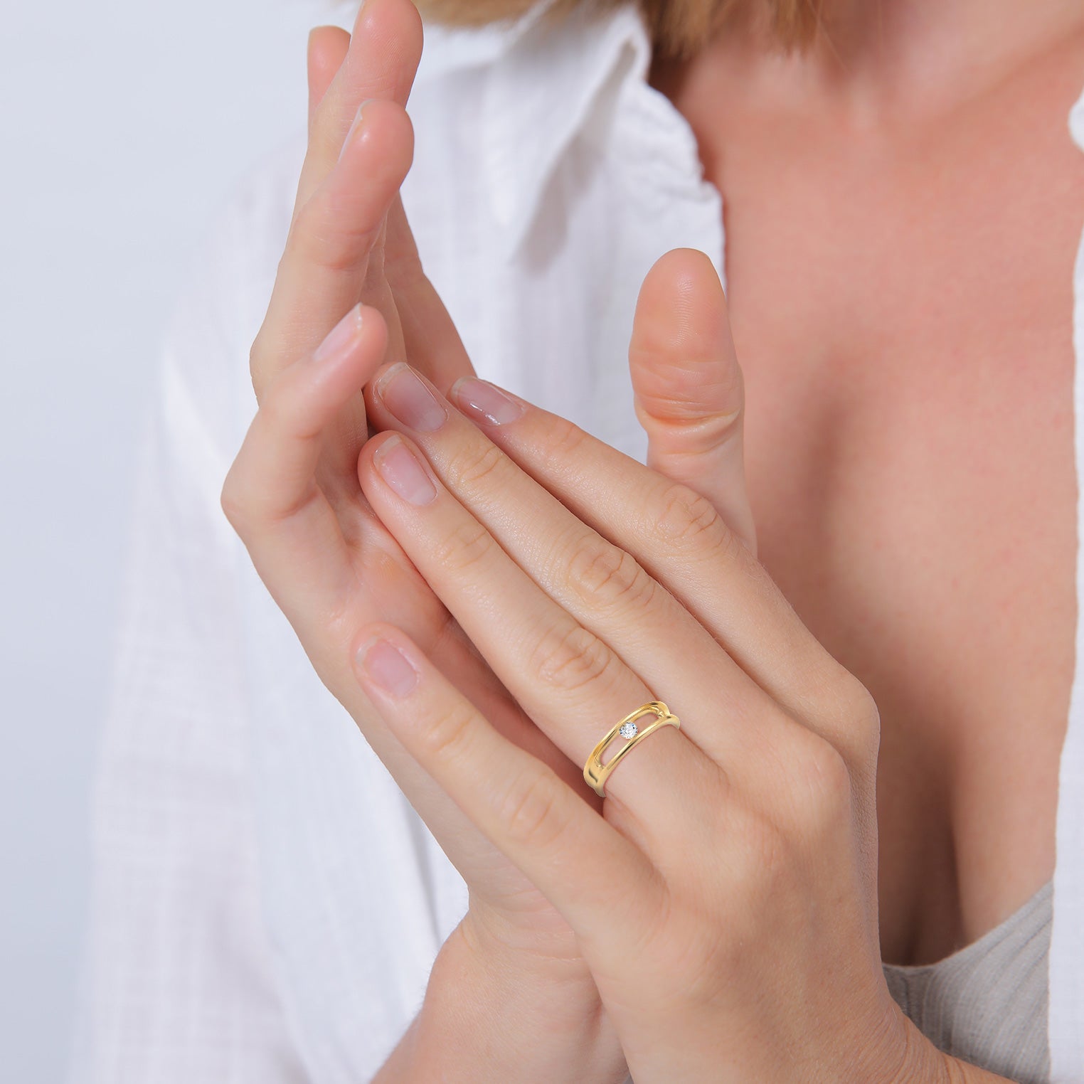 Gold - Elli | Solitär-Ring | Mit Kristallen von Swarovski® (Weiß) | 925 Sterling Silber vergoldet