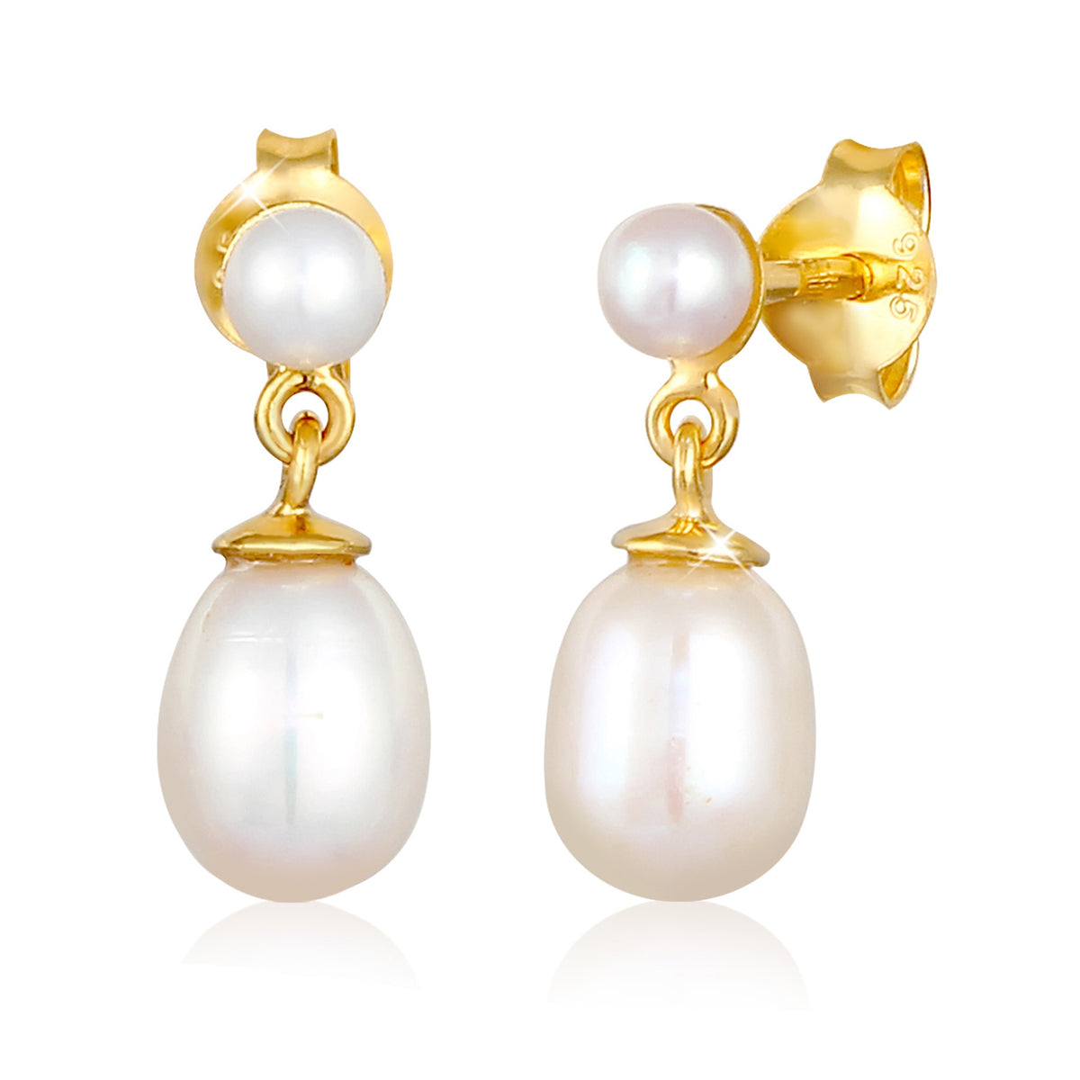 Gold - Elli PREMIUM | Ohrhänger | Süßwasserperle | 925 Sterling Silber vergoldet