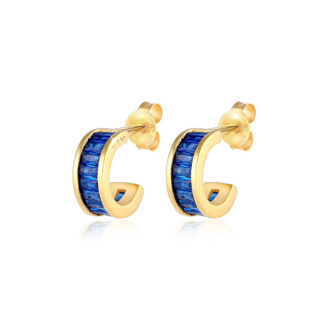 Blau - Elli PREMIUM | Creole | Saphir ( Blau ) | 925 Sterling Silber vergoldet