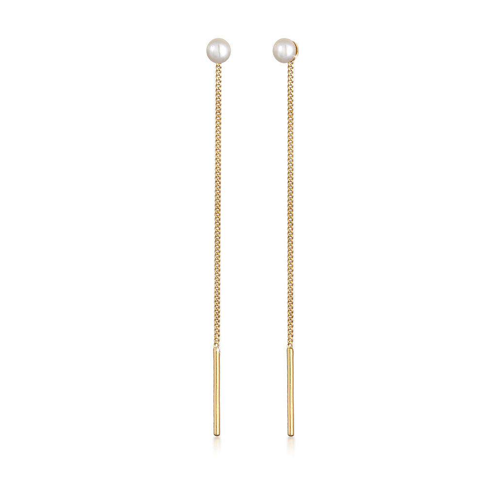Gold - Elli | Ohrhänger Ear Chain | Süßwasserperle | 925 Sterling Silber vergoldet
