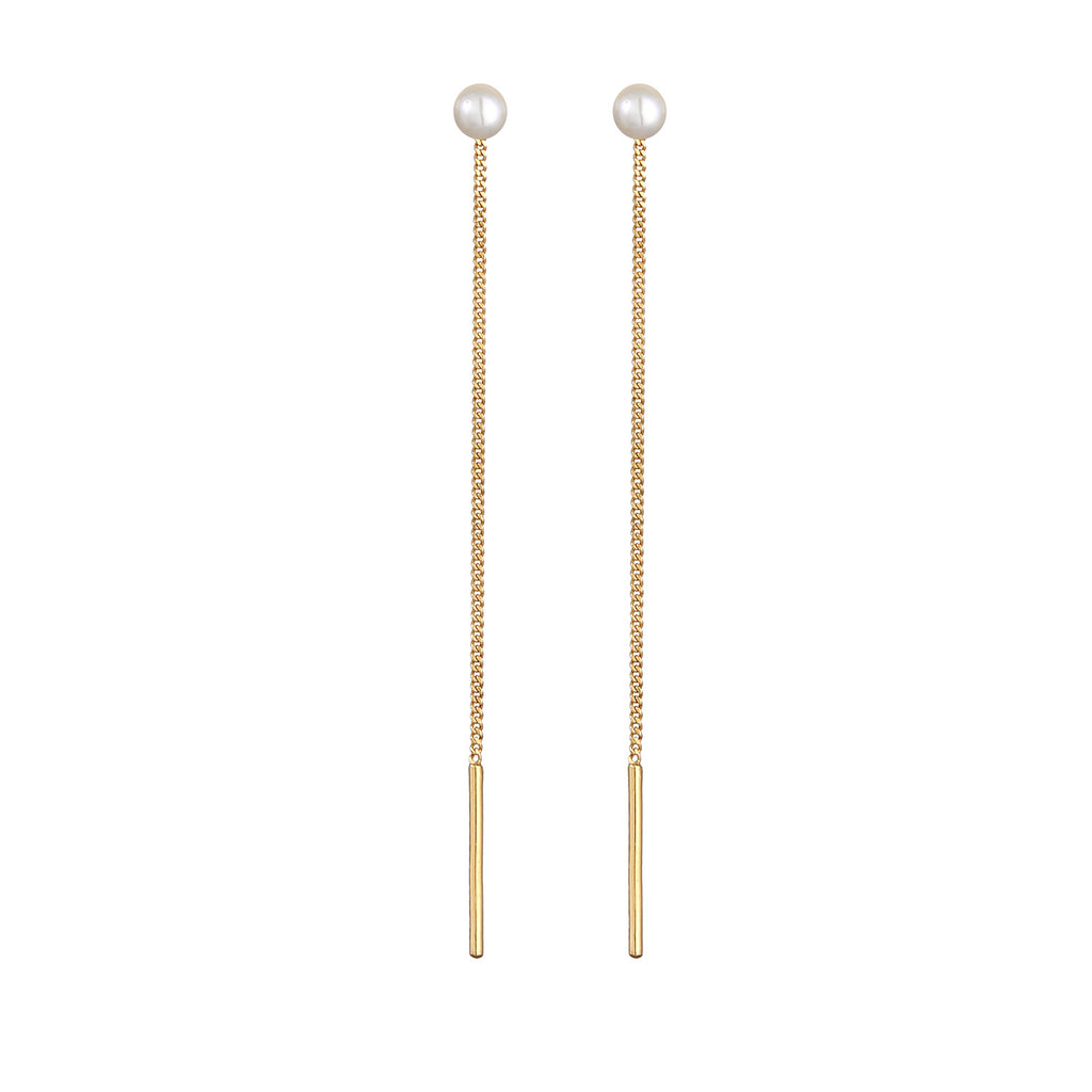 Gold - Elli | Ohrhänger Ear Chain | Süßwasserperle | 925 Sterling Silber vergoldet