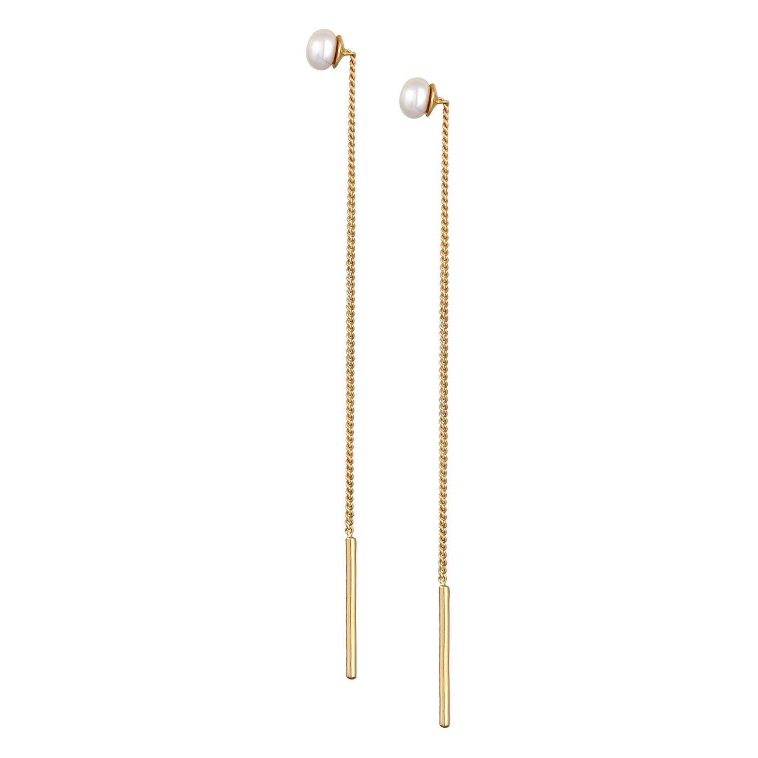 Gold - Elli | Ohrhänger Ear Chain | Süßwasserperle | 925 Sterling Silber vergoldet